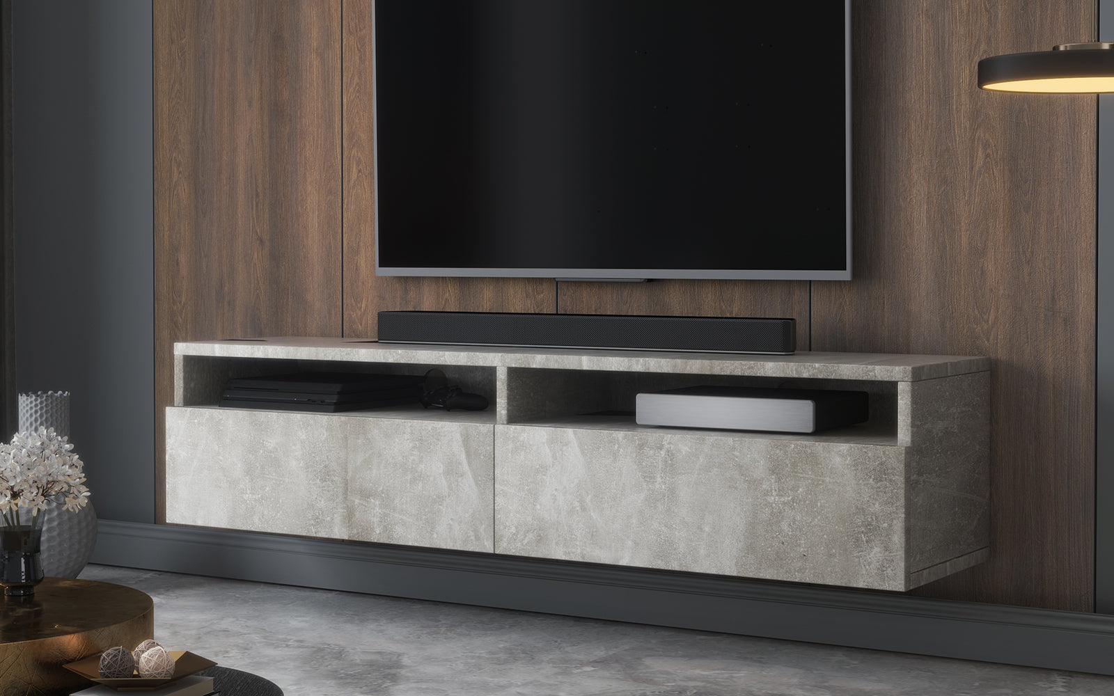 selsey-rednaw-tv-schrank-140-cm-mit-zwei-schubladen-beton image 2