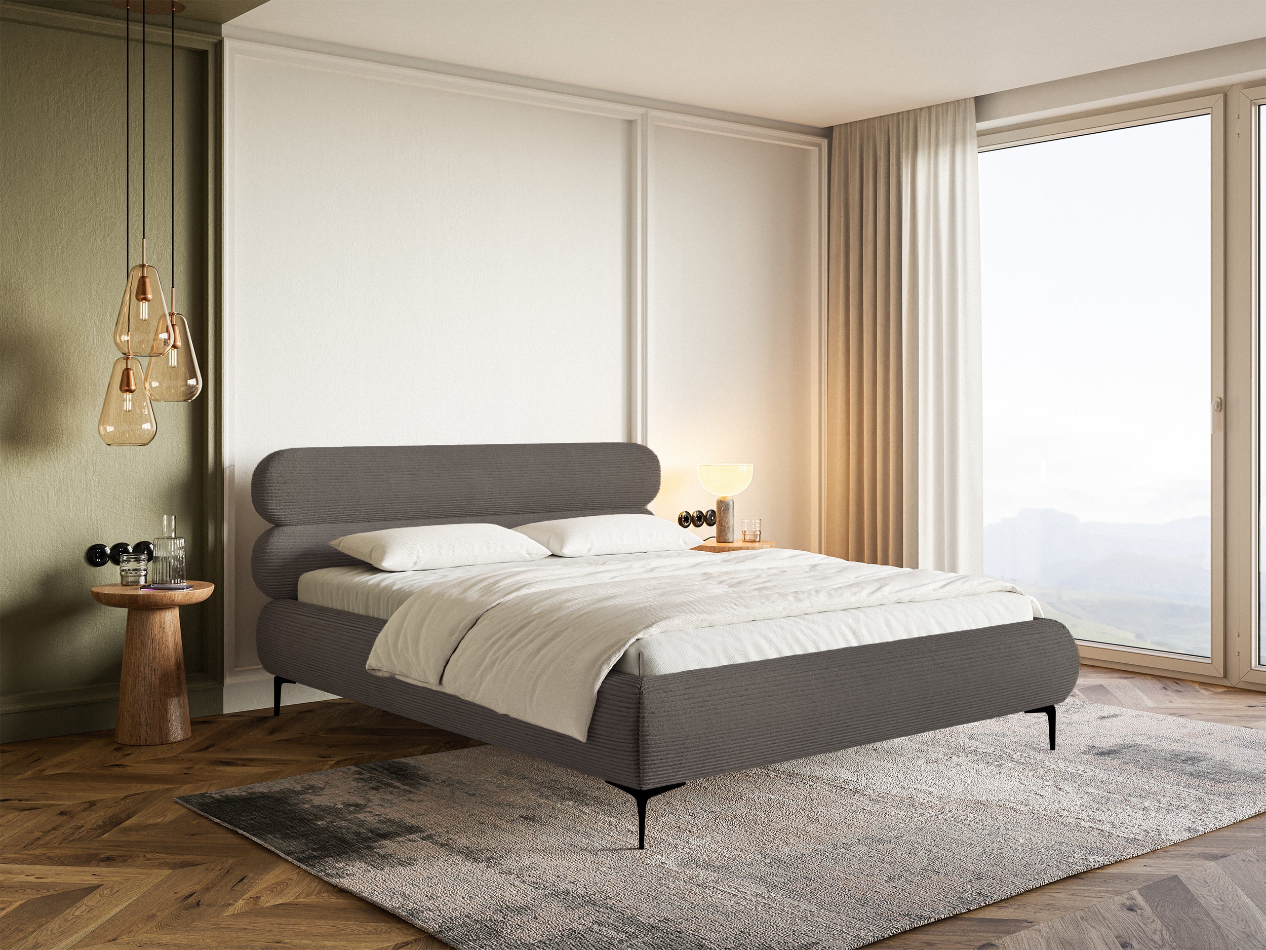 selsey-roule-cord-gepolstertes-bett-140x200-cm-grauer-cordstoff-schwarze-beine image 2