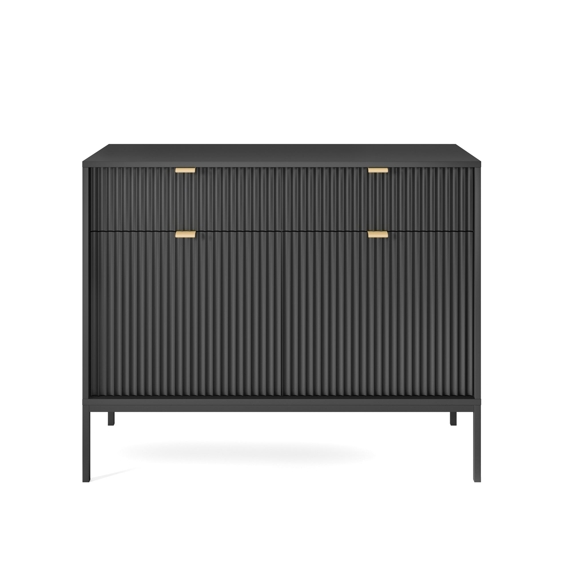selsey-vellore-zweit-rige-kommode-104-cm-schwarz-mit-gerillten-fronten-und-golde image 2