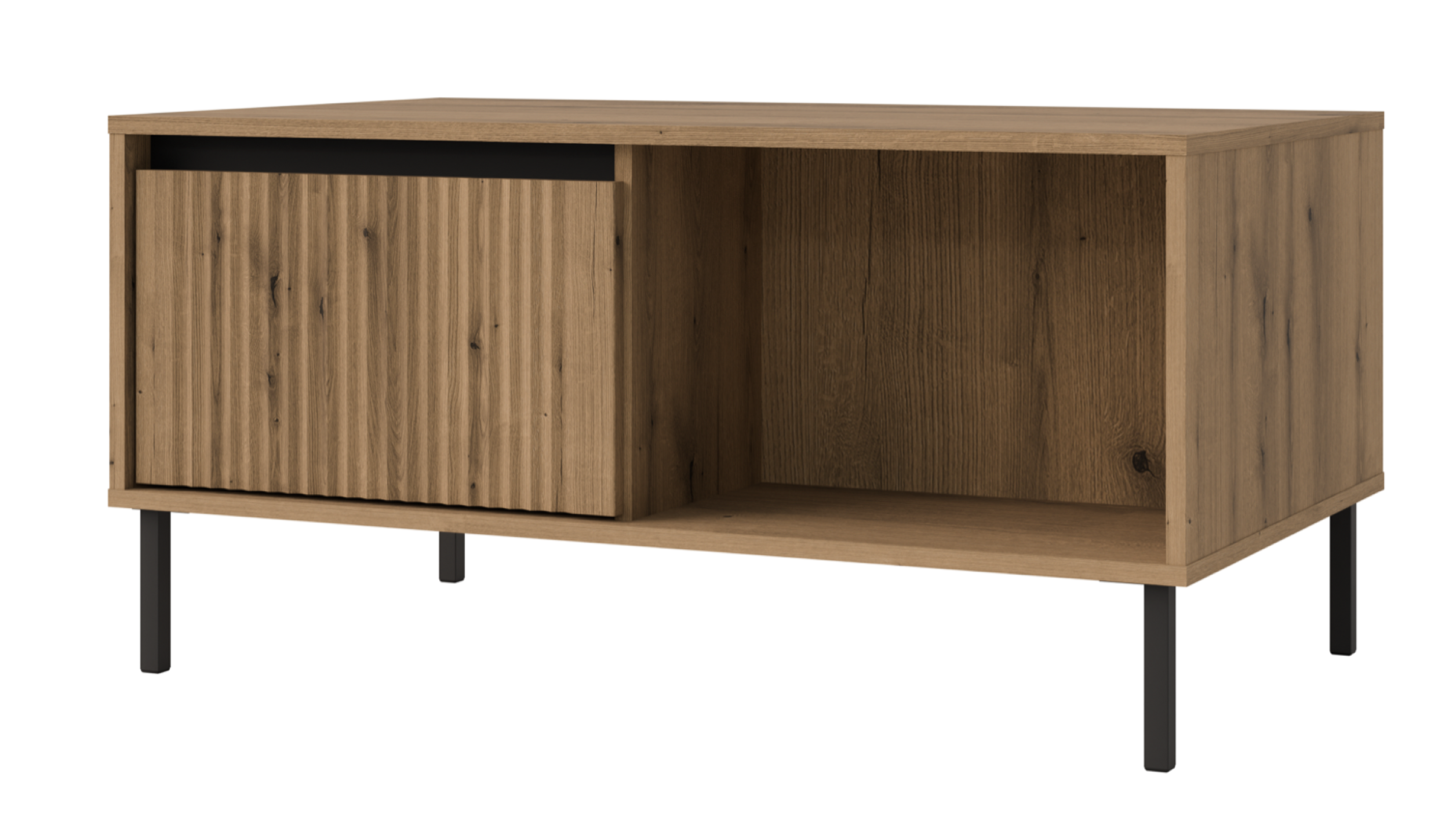 selsey-osaka-couchtisch-100-cm-eiche-evoke-schwarze-beine-mit-schubladen-rillenf image 1