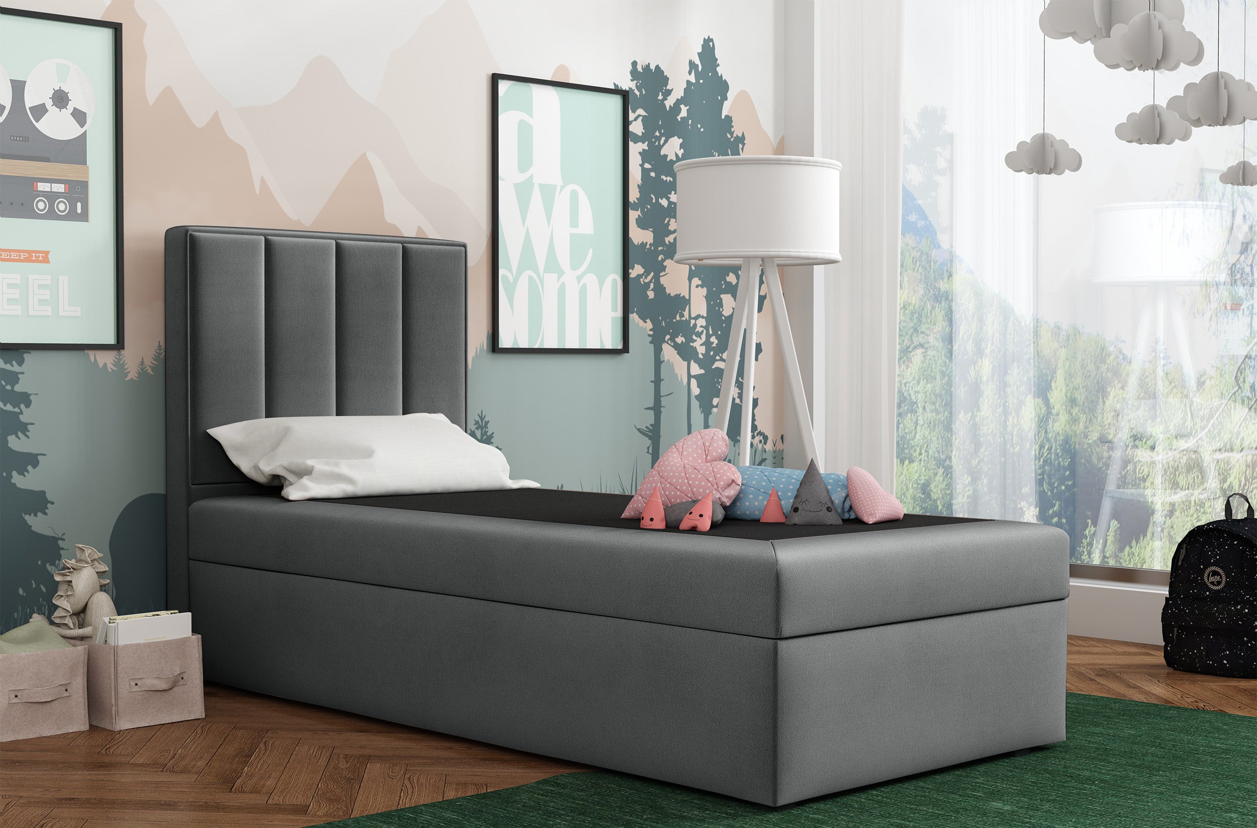 selsey-rinus-kontinentales-bett-90x200-cm-mit-stauraum-dunkelgrauer-velours-link image 2