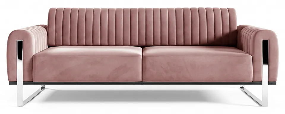 selsey-parissa-dreier-sofa-3-sitzer-rosa-samt-mit-chrom-beinen image 1