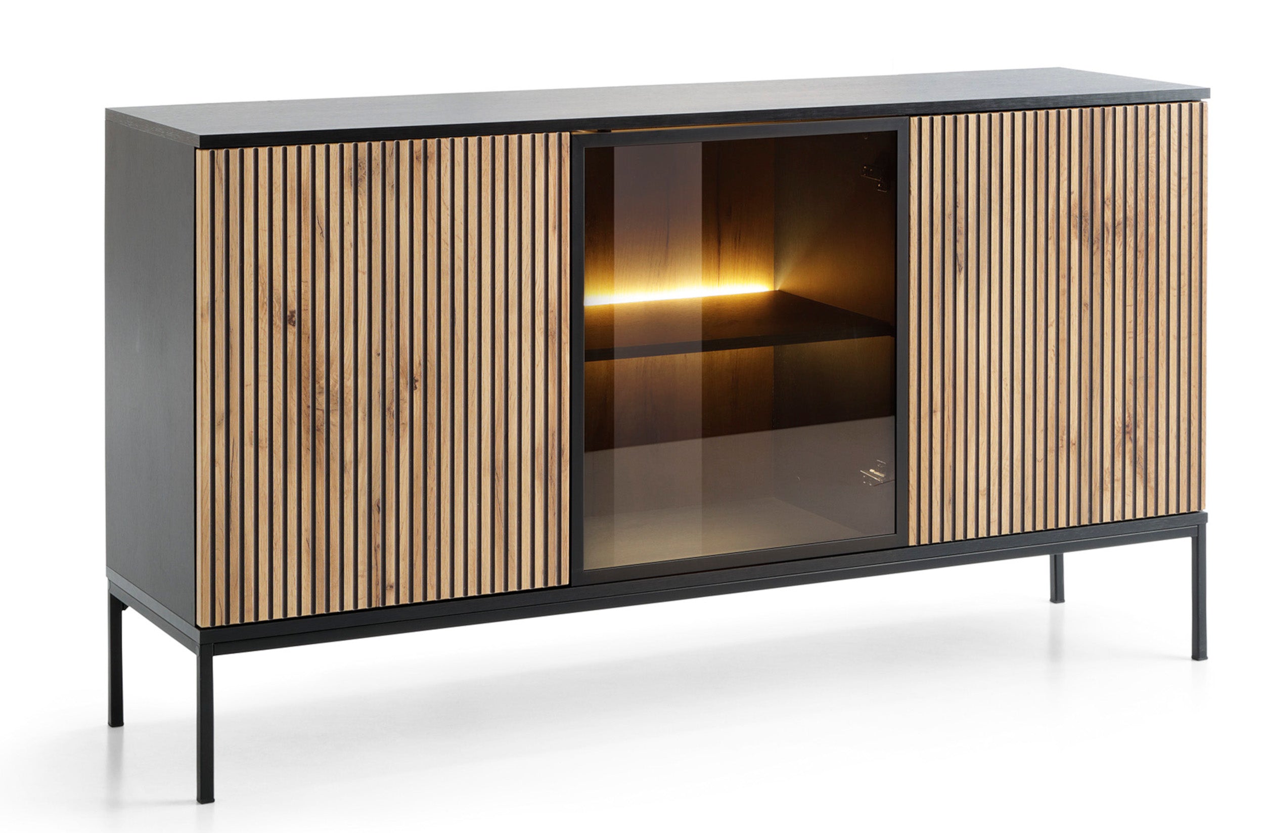 selsey-tosena-kommode-154-cm-3-t-rig-mit-led-schwarz-wotan-eiche image 1