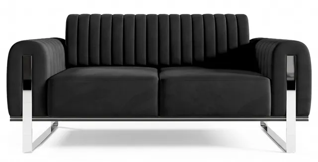 selsey-parissa-zweisitziges-sofa-schwarzer-samt-mit-chrombeinen image 1