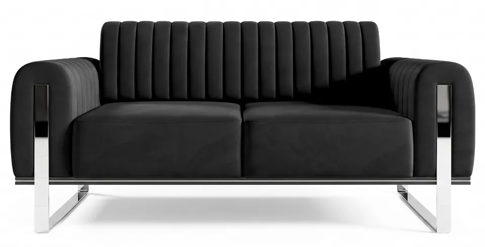 selsey-parissa-zweisitziges-sofa-schwarzer-samt-mit-chrombeinen image 1
