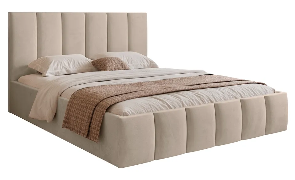 selsey-sarafino-polsterbett-160x200-cm-mit-bettkasten-beige-samt-metallrahmen image 1