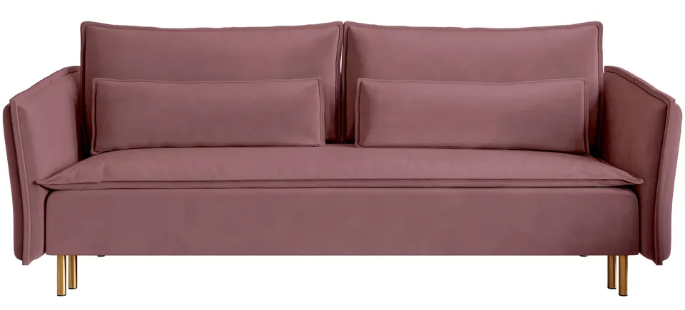 selsey-ummo-dreisitziges-schlafsofa-mit-stauraum-rosa-velours-goldbeine image 1