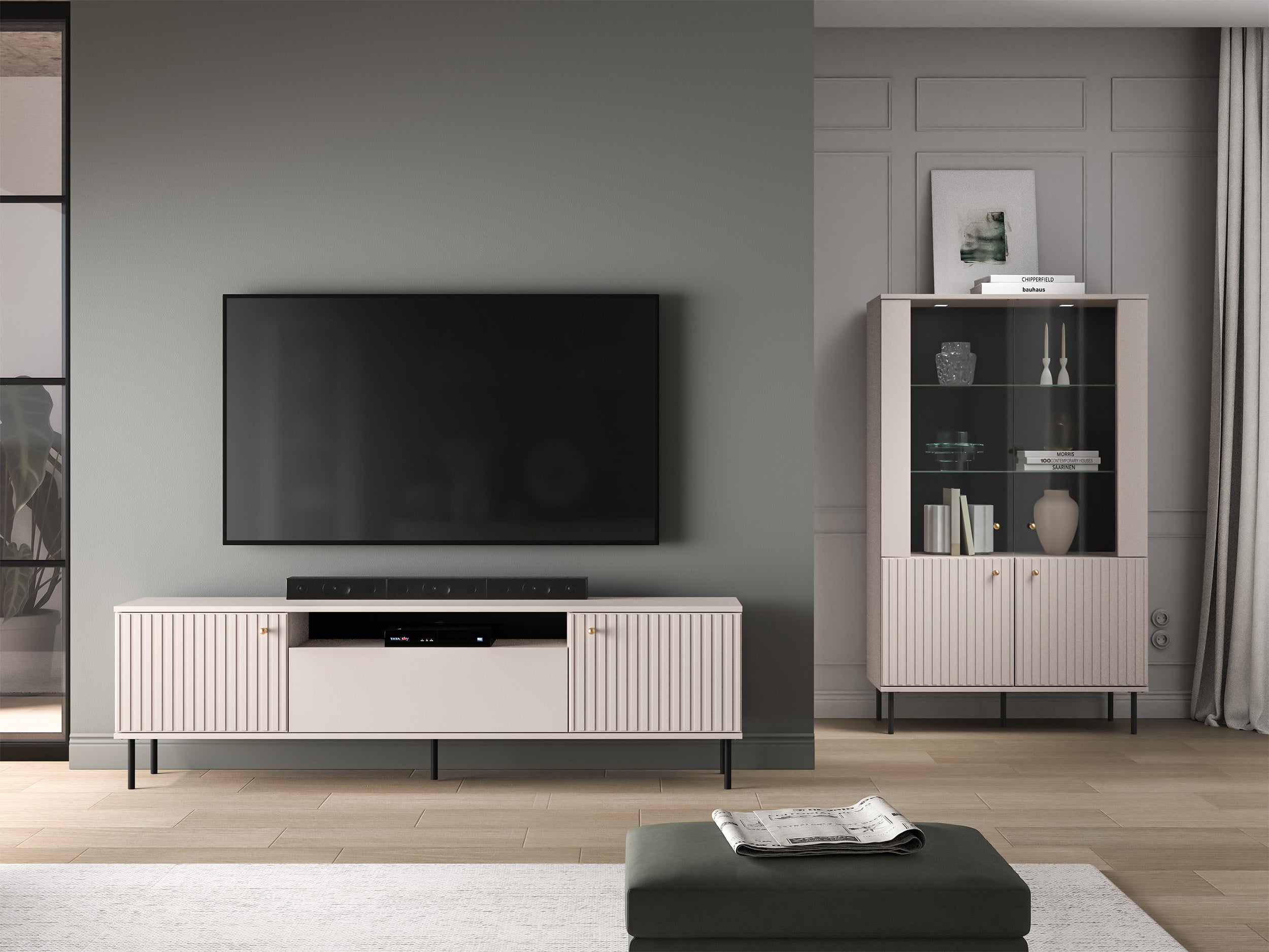 selsey-caletto-zweit-rige-tv-kommode-180-cm-mit-klappe-regal-lamellen-kaschmir image 5