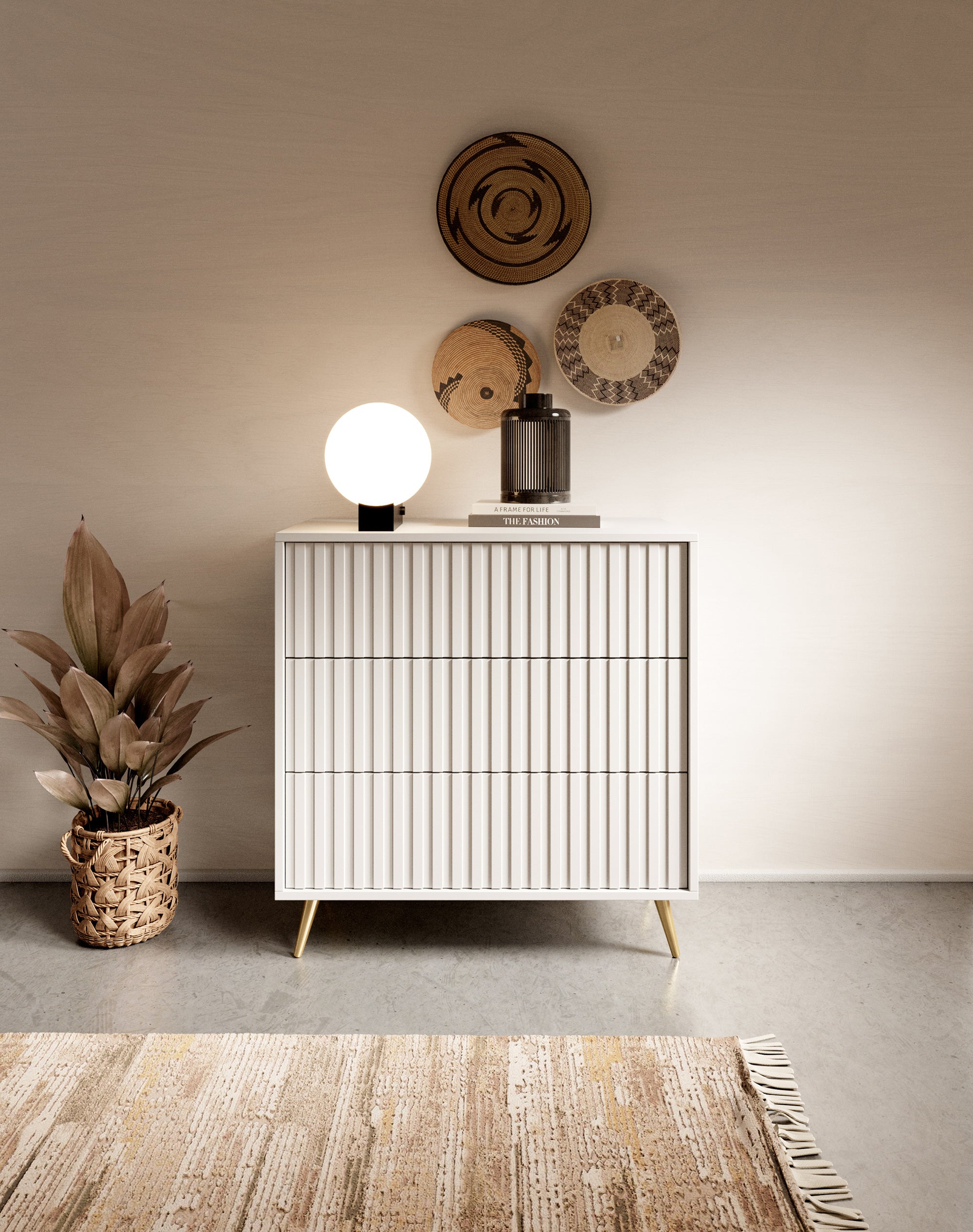 selsey-bello-kommode-mit-drei-schubladen-79-cm-wei-mit-goldenen-beinen image 2
