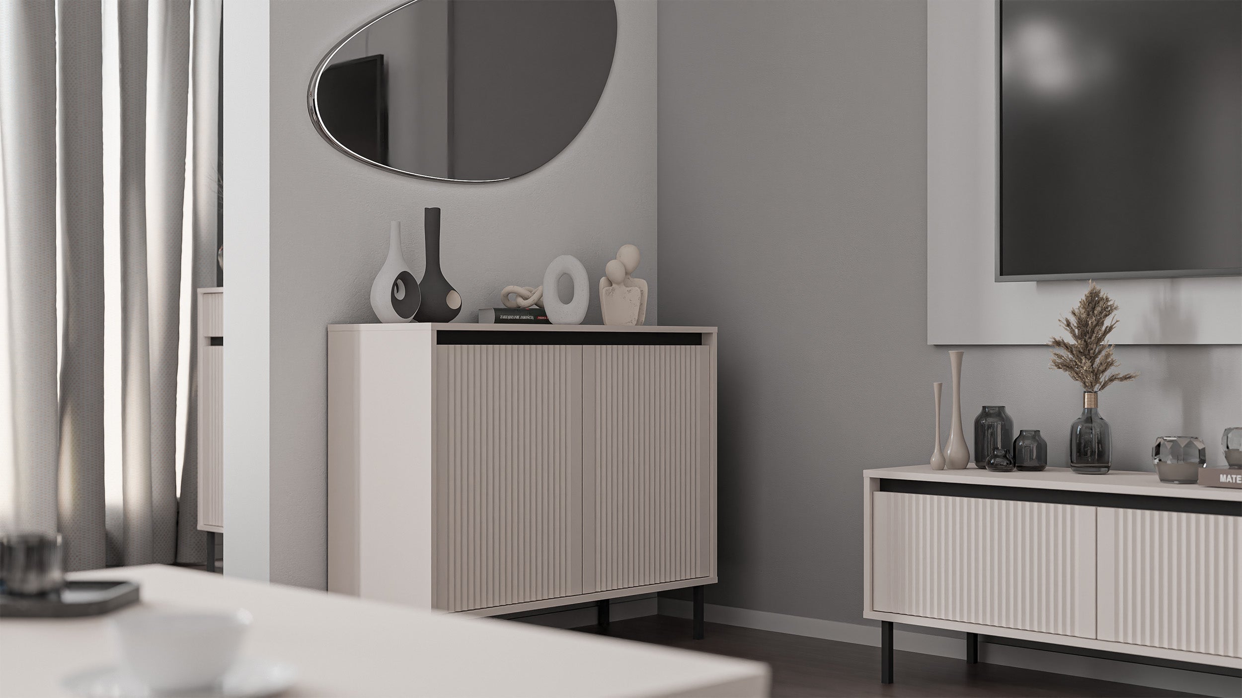 selsey-osaka-tv-schrank-140-cm-mit-zwei-schubladen-und-gerillten-fronten-sandbei image 2