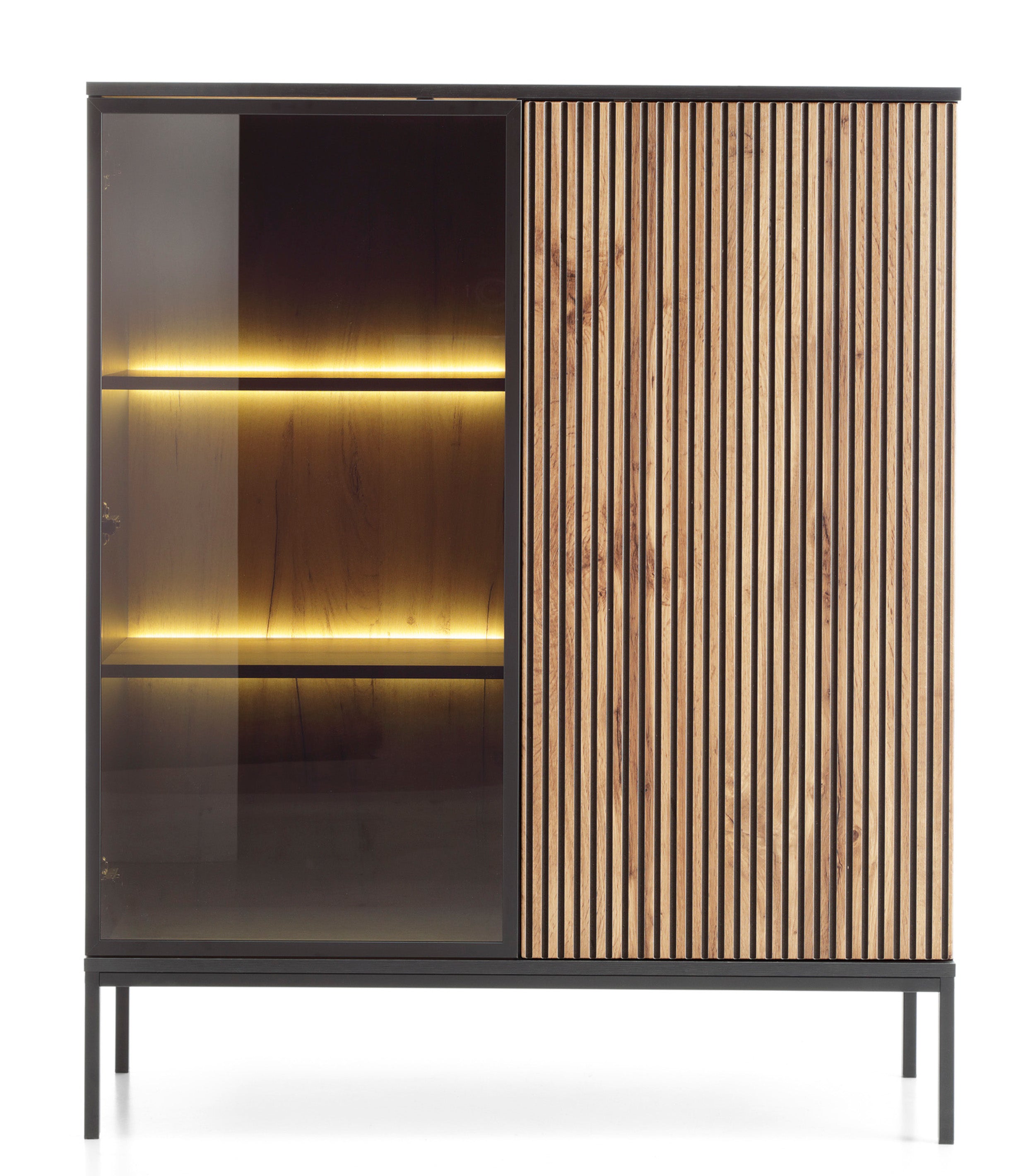 selsey-tosena-vitrine-mit-2-t-ren-und-led-beleuchtung-104-cm-schwarz-wotan-eiche image 3