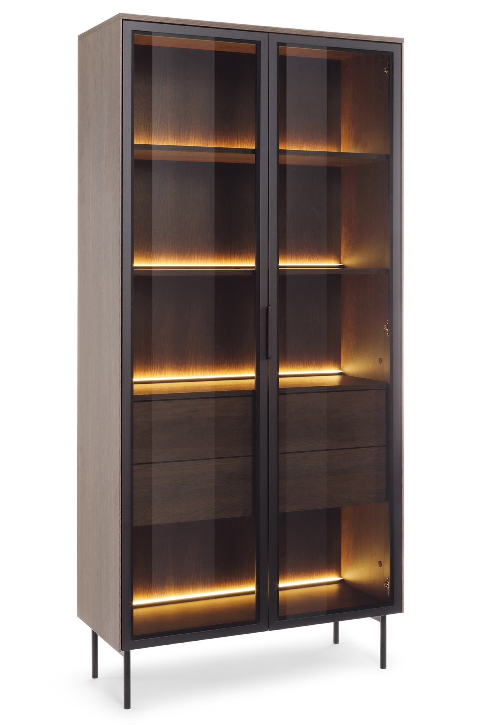 selsey-lumi-glast-r-vitrine-91-cm-eiche-dunin-mit-schubladen-und-beleuchtung image 1