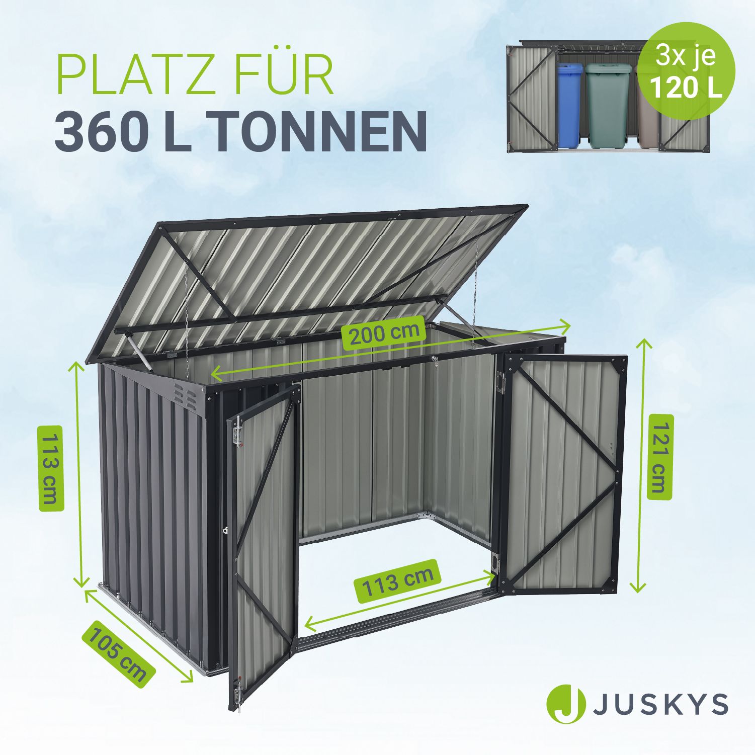 juskys-m-lltonnenbox-namur-1-9-m-3er-metallbox-mit-klappdach-und-schloss image 6
