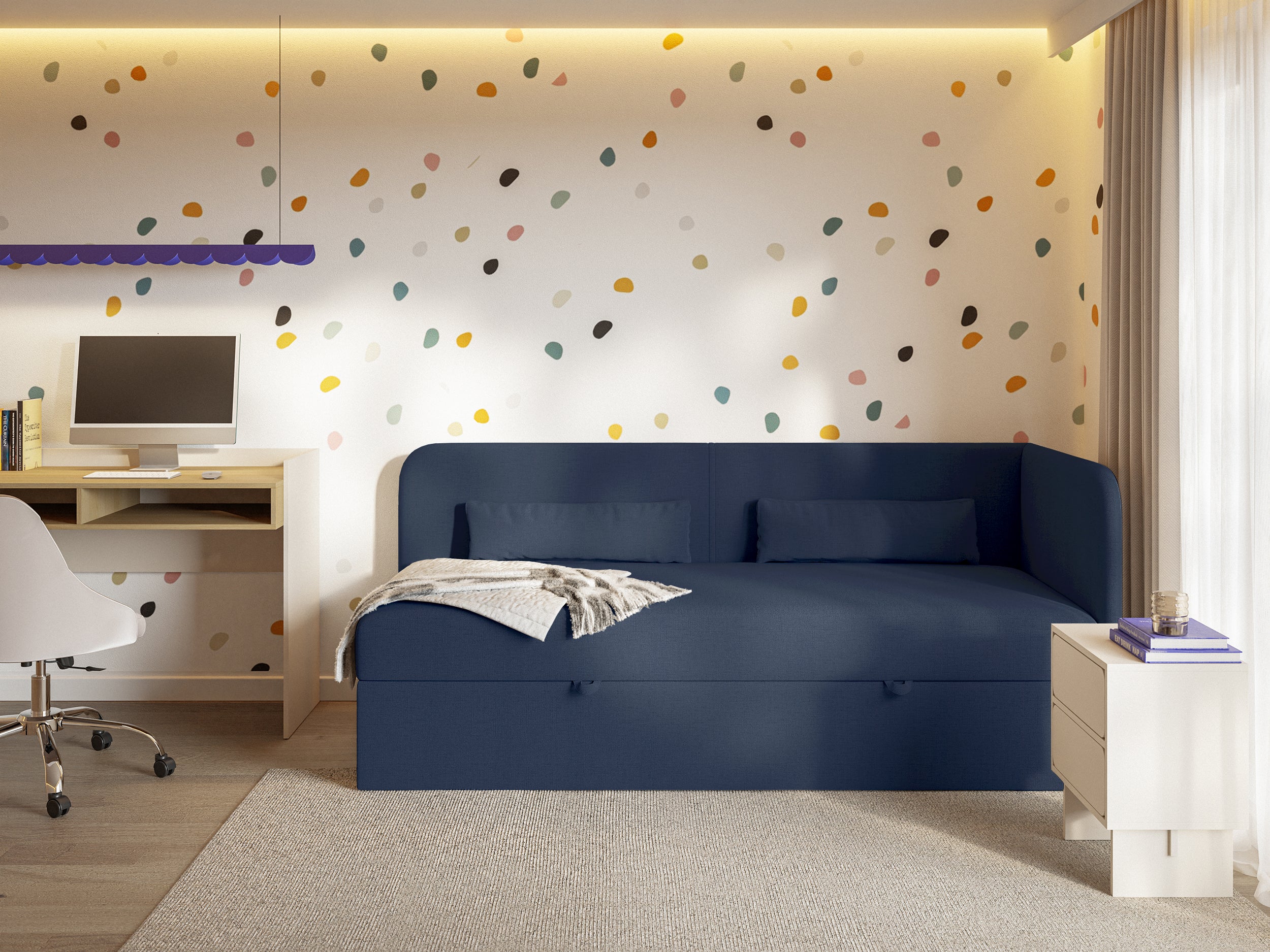 selsey-calmmo-jugendbett-90x200-cm-rechts-mit-stauraum-marineblau-hydrophober-ch image 2