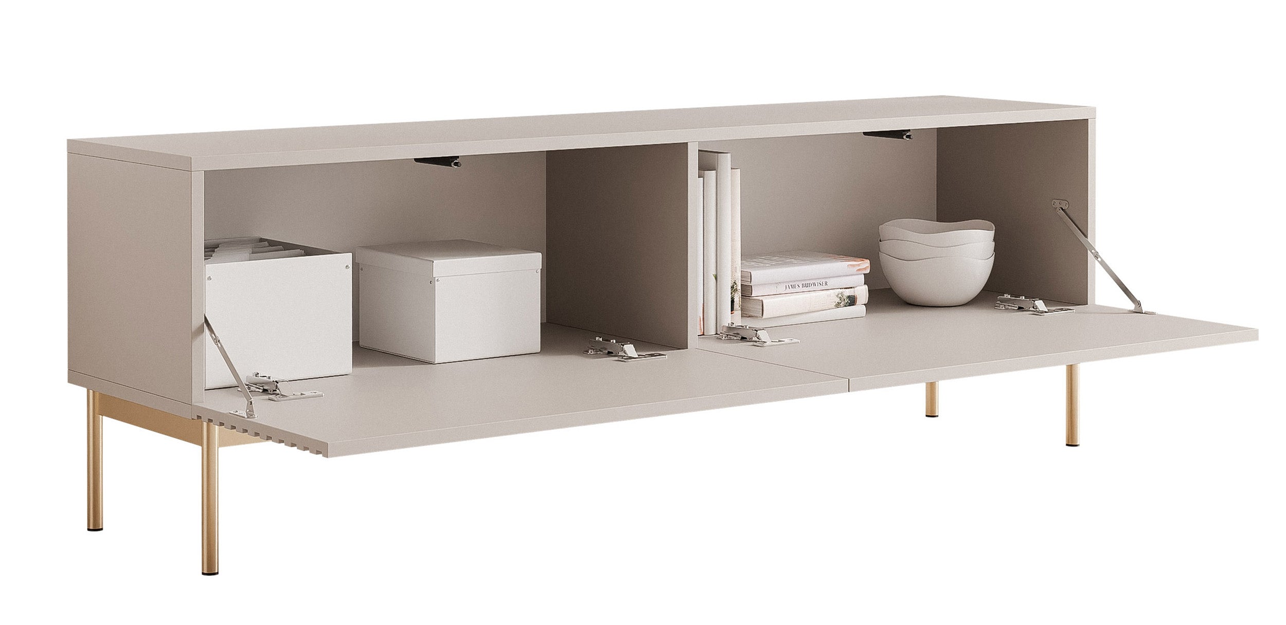 selsey-linearis-tv-schrank-139-cm-kaschmir-goldene-beine-mit-led-2-klappf-cher image 5