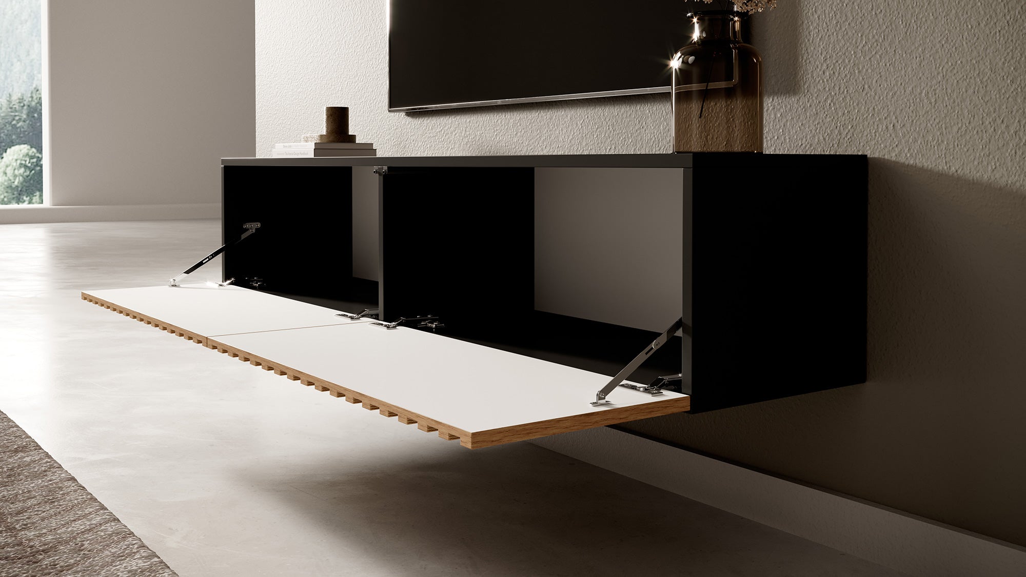 selsey-telire-tv-schrank-138-6-cm-schwarz-mit-lamellenfront-artisan-eiche image 7