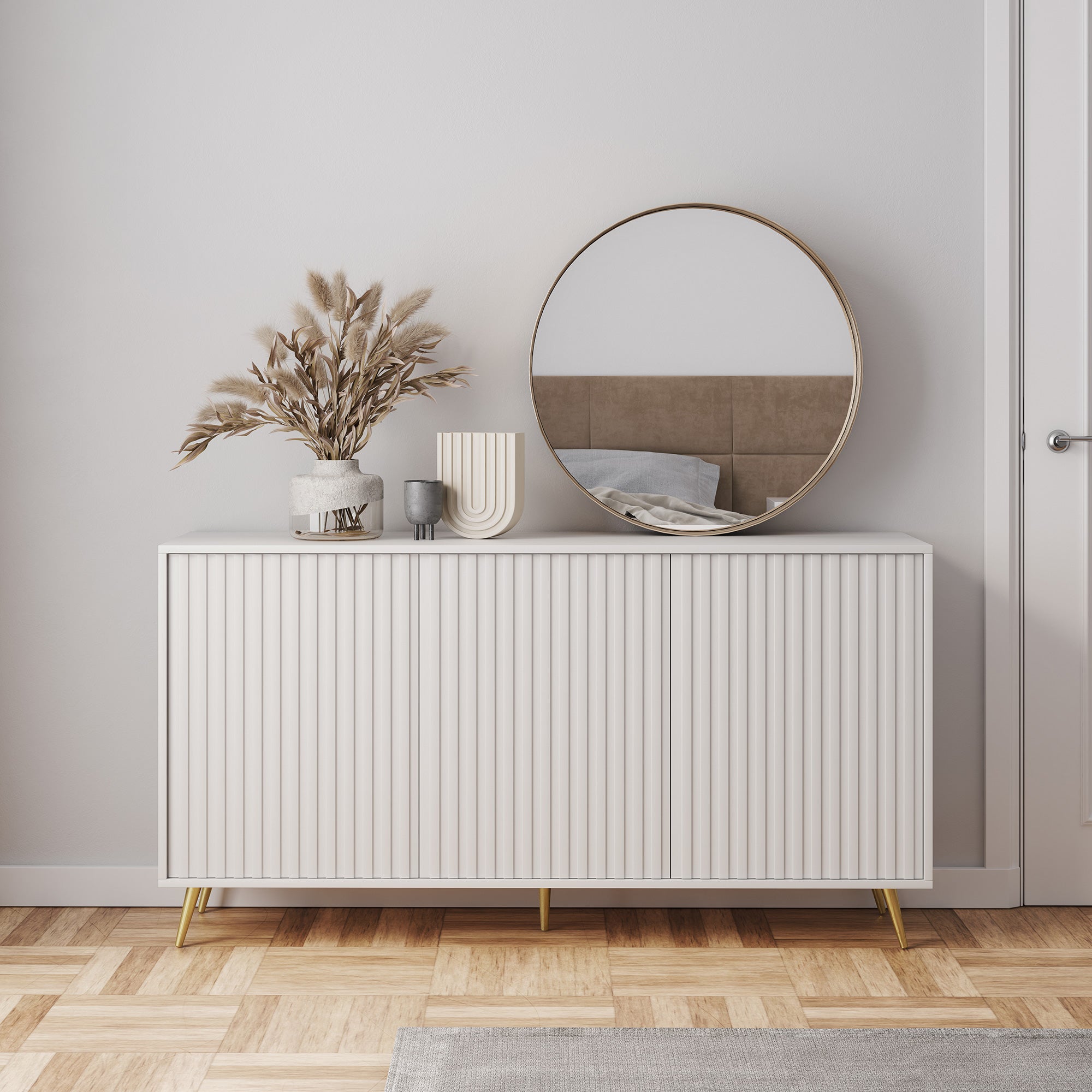 selsey-bello-kommode-154-cm-mit-lamellenfronten-wei-mit-goldenen-beinen-6-f-cher image 3