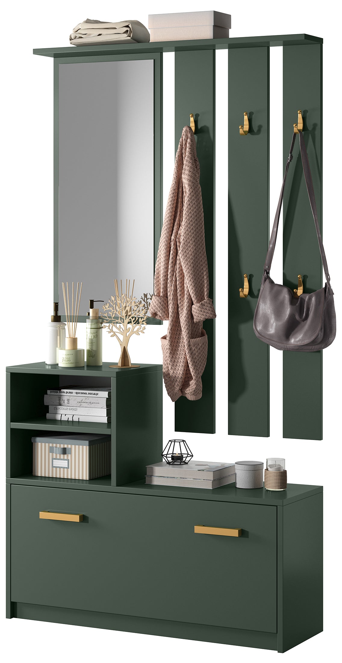 selsey-yesfir-garderobenset-flaschengr-n-mit-spiegel-schuhschrank image 6