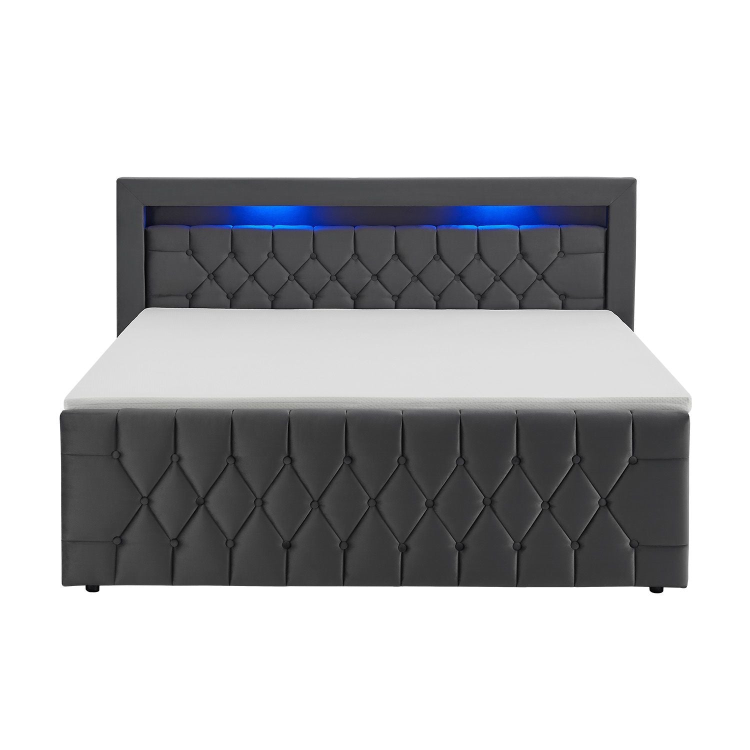 juskys-boxspringbett-leona-samt-grau-mit-led-kopfteil-und-topper image 3