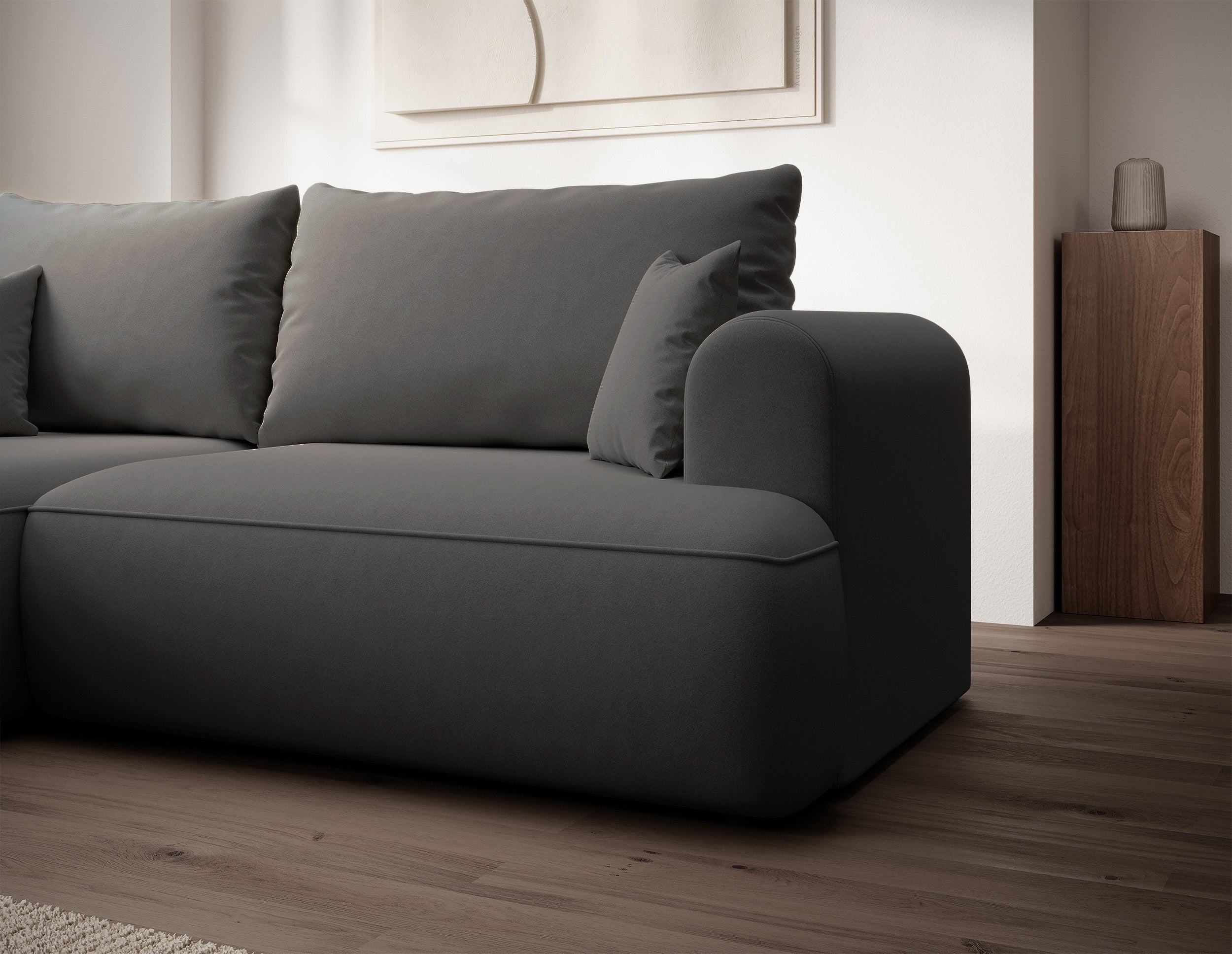 selsey-ovo-mini-ecksofa-links-mit-schlaffunktion-und-stauraum-dunkelgrauer-samt- image 4