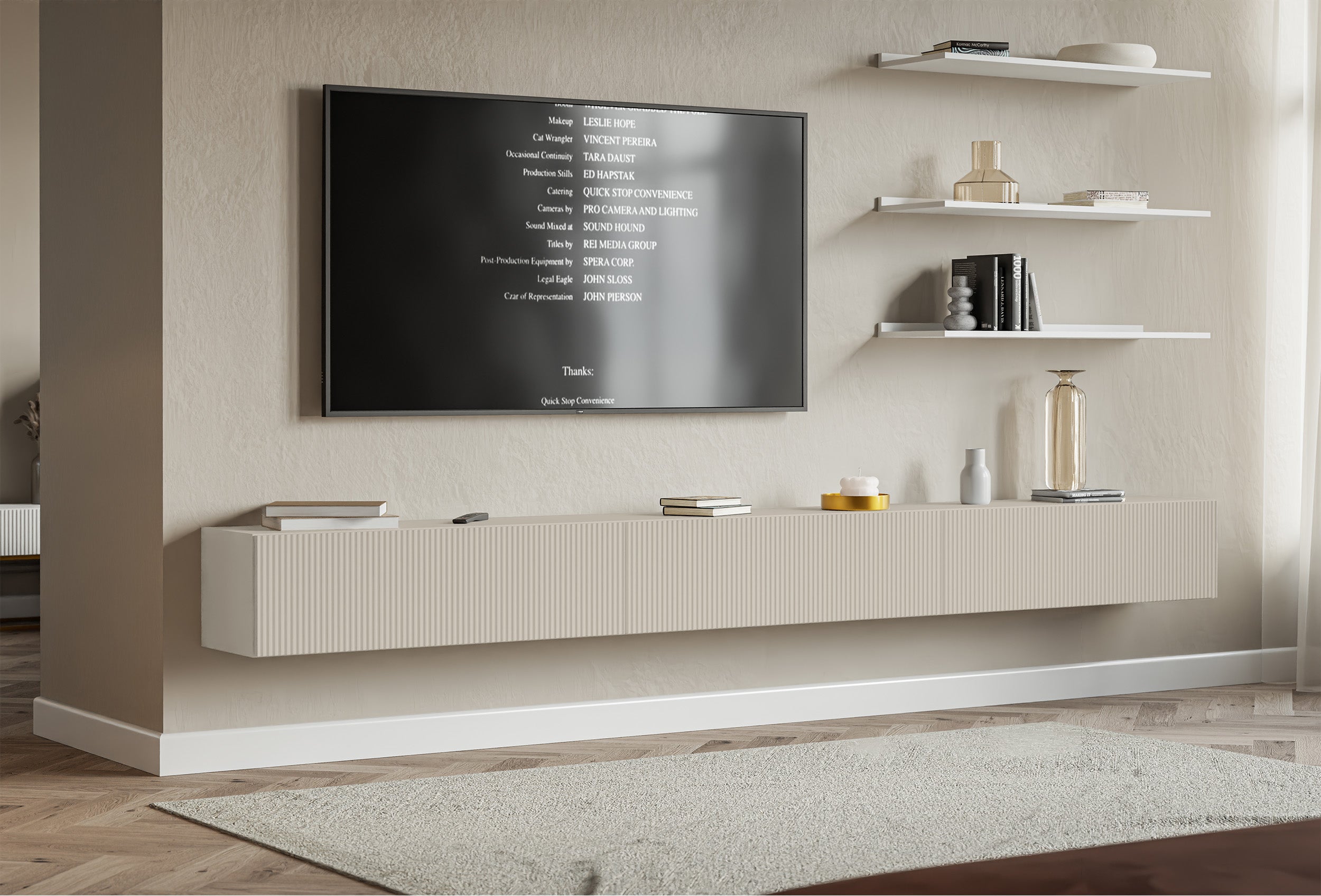 selsey-veldio-h-ngender-tv-schrank-300-cm-dreit-rig-geriffelte-front-grau-beige image 1