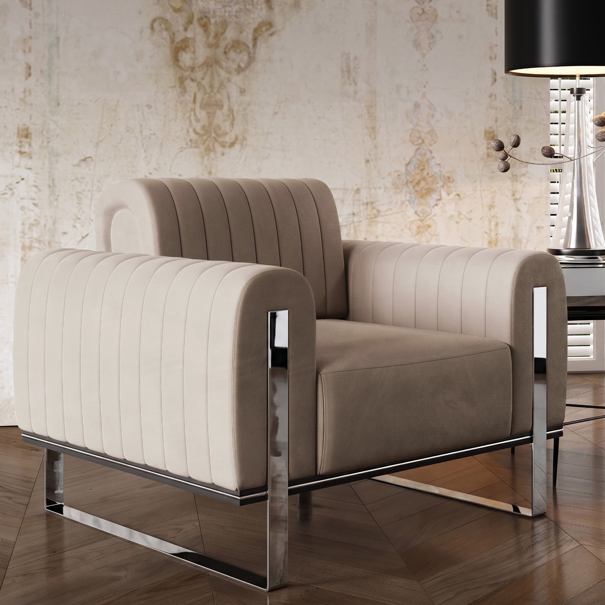 selsey-parissa-schalensitz-sessel-hellbeige-samt-chrombeine image 2