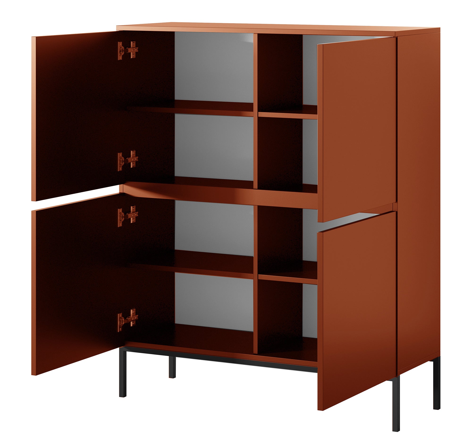 selsey-bemmi-hohe-kommode-100-cm-ziegelrot-eichenholz-mit-stahlbeinen image 2