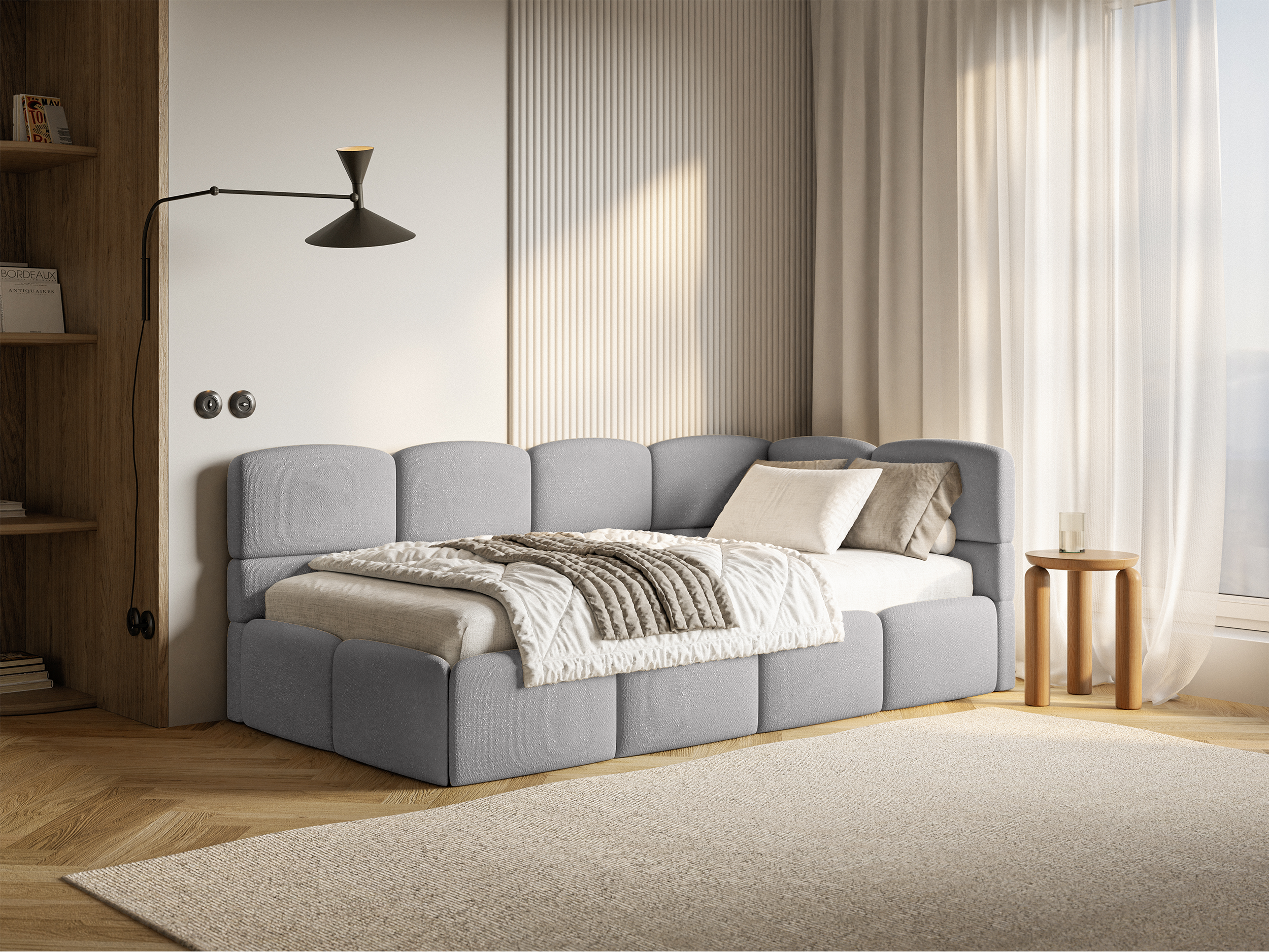 selsey-cloudy-jugendbett-90x200-cm-rechts-mit-matratze-stauraum-hellgrau-chenill image 2