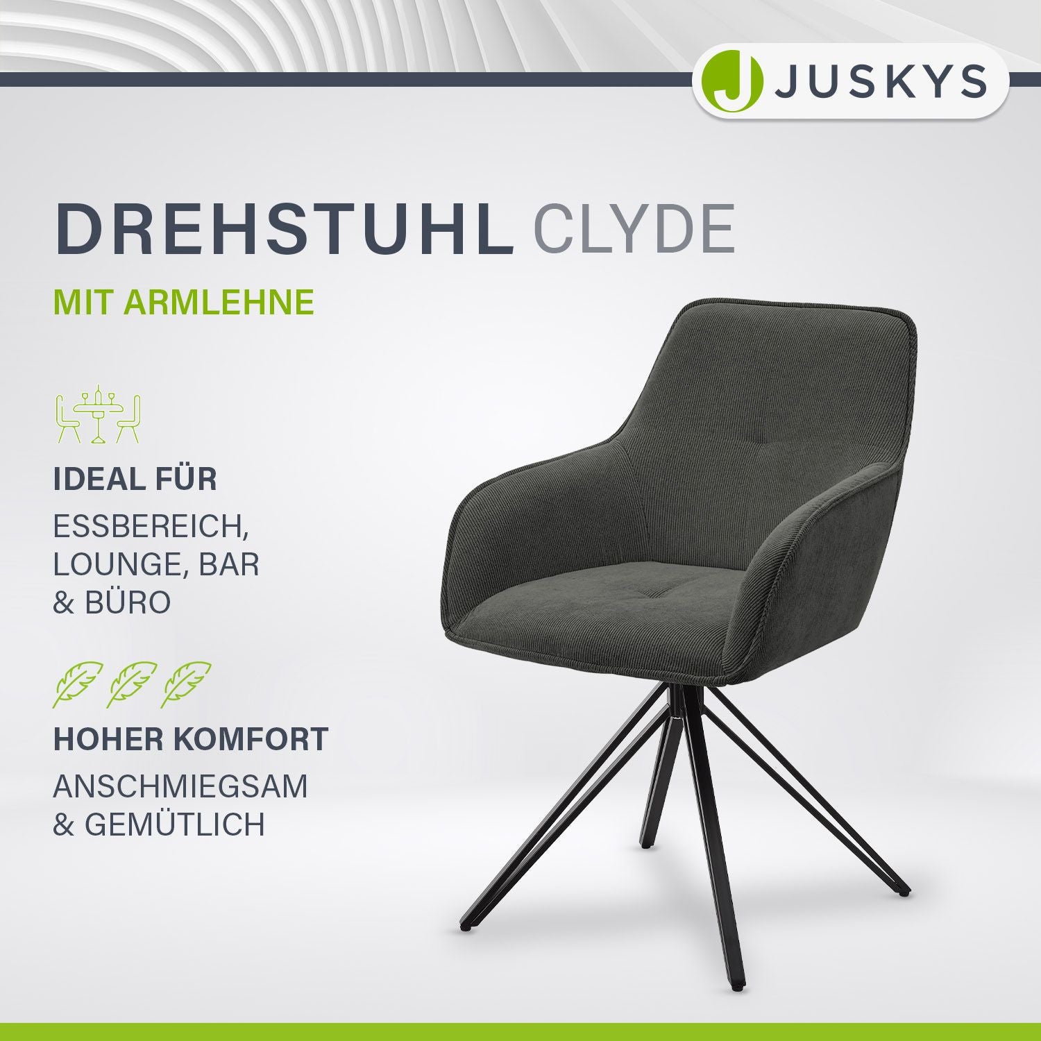 juskys-drehstuhl-clyde-mit-cord-polster-drehstuhl-f-r-esszimmer image 2
