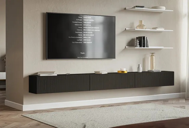 selsey-veldio-h-ngender-tv-schrank-300-cm-dreit-rig-geriffelte-front-schwarz-mat image 1