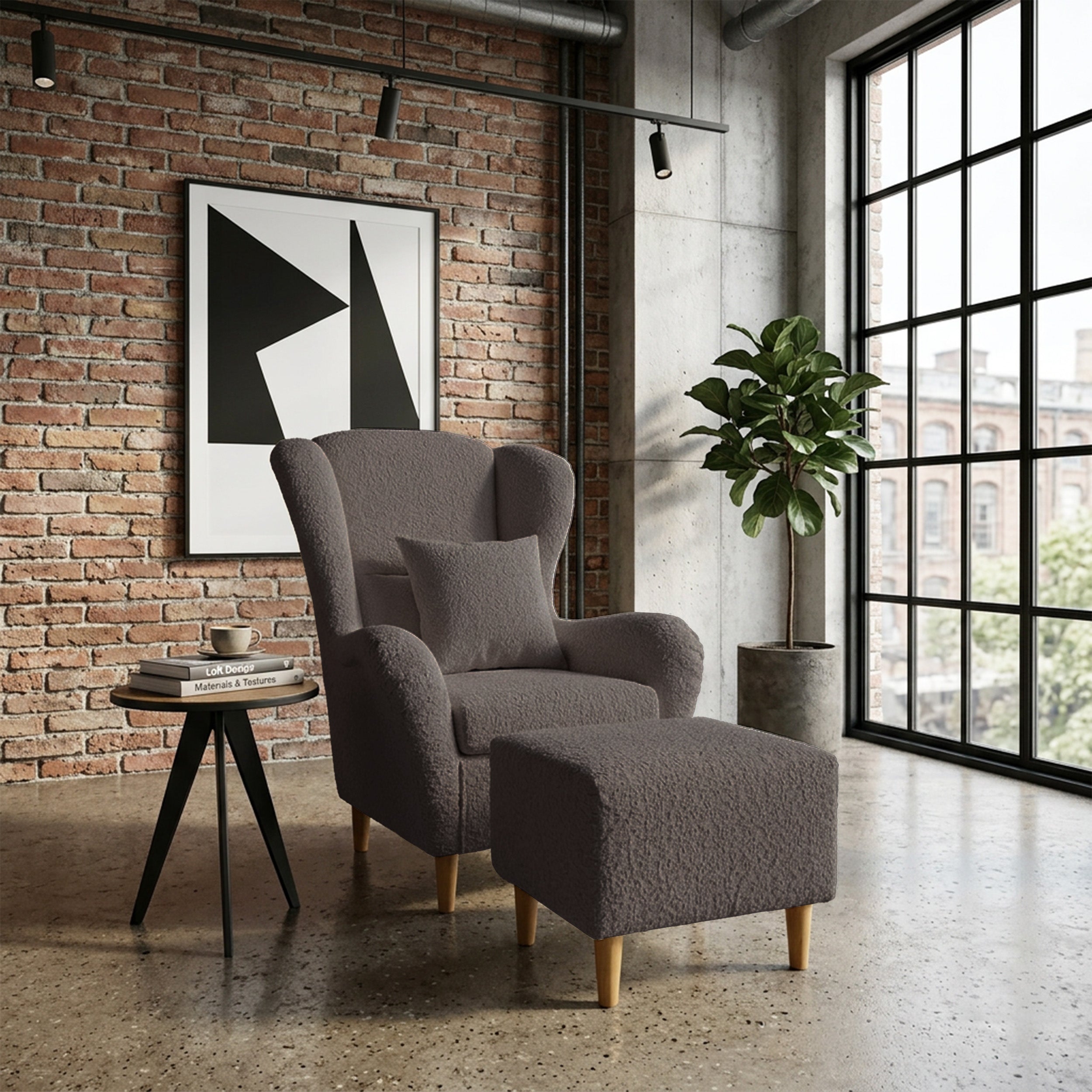 selsey-teddlo-ohrensessel-mit-fu-hocker-graubrauner-chenille-buchenholzf-e image 2
