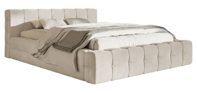 selsey-puffly-gepolstertes-bett-160x200-cm-mit-stauraum-grau-beiger-samt-metallr image 1