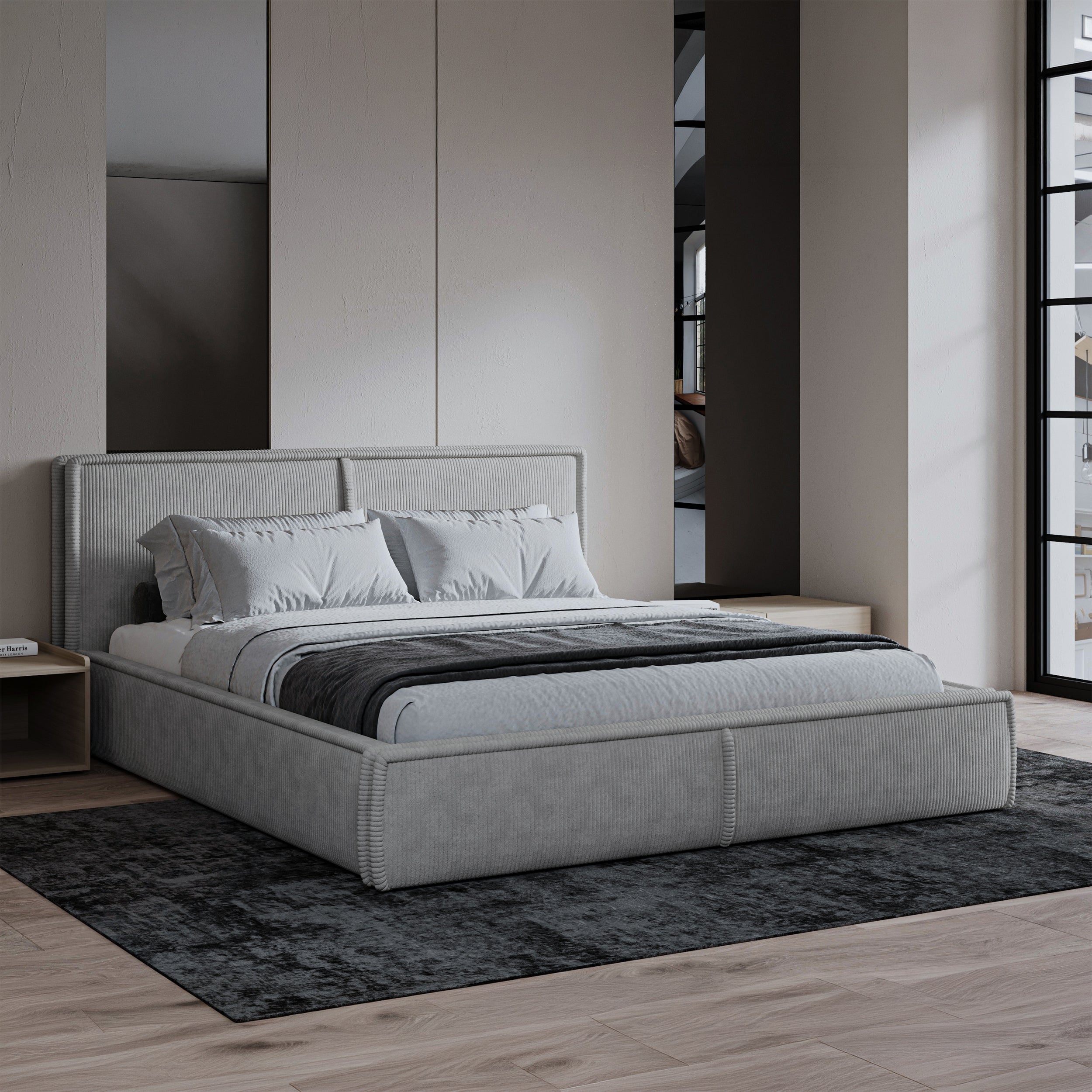selsey-cordo-gepolstertes-bett-160x200-cm-mit-stauraum-und-lattenrost-hellgrauer image 2