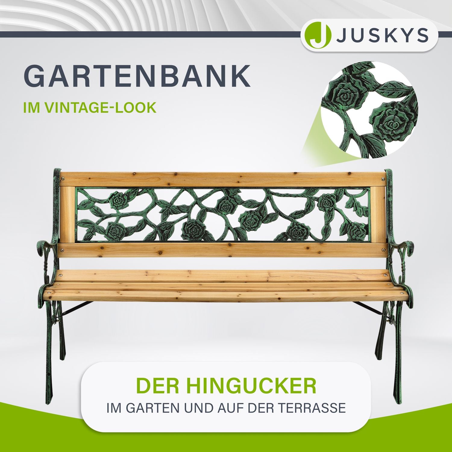 juskys-gartenbank-venezia-2-sitzer-holz-gusseisen-vintage-122-cm image 2