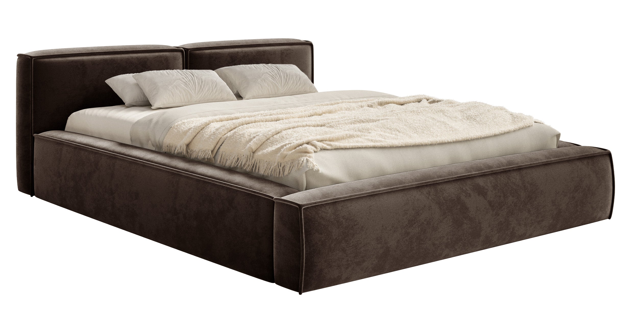 selsey-tilves-slim-low-polsterbett-200x200-cm-mit-bettkasten-brauner-samt-metall image 1
