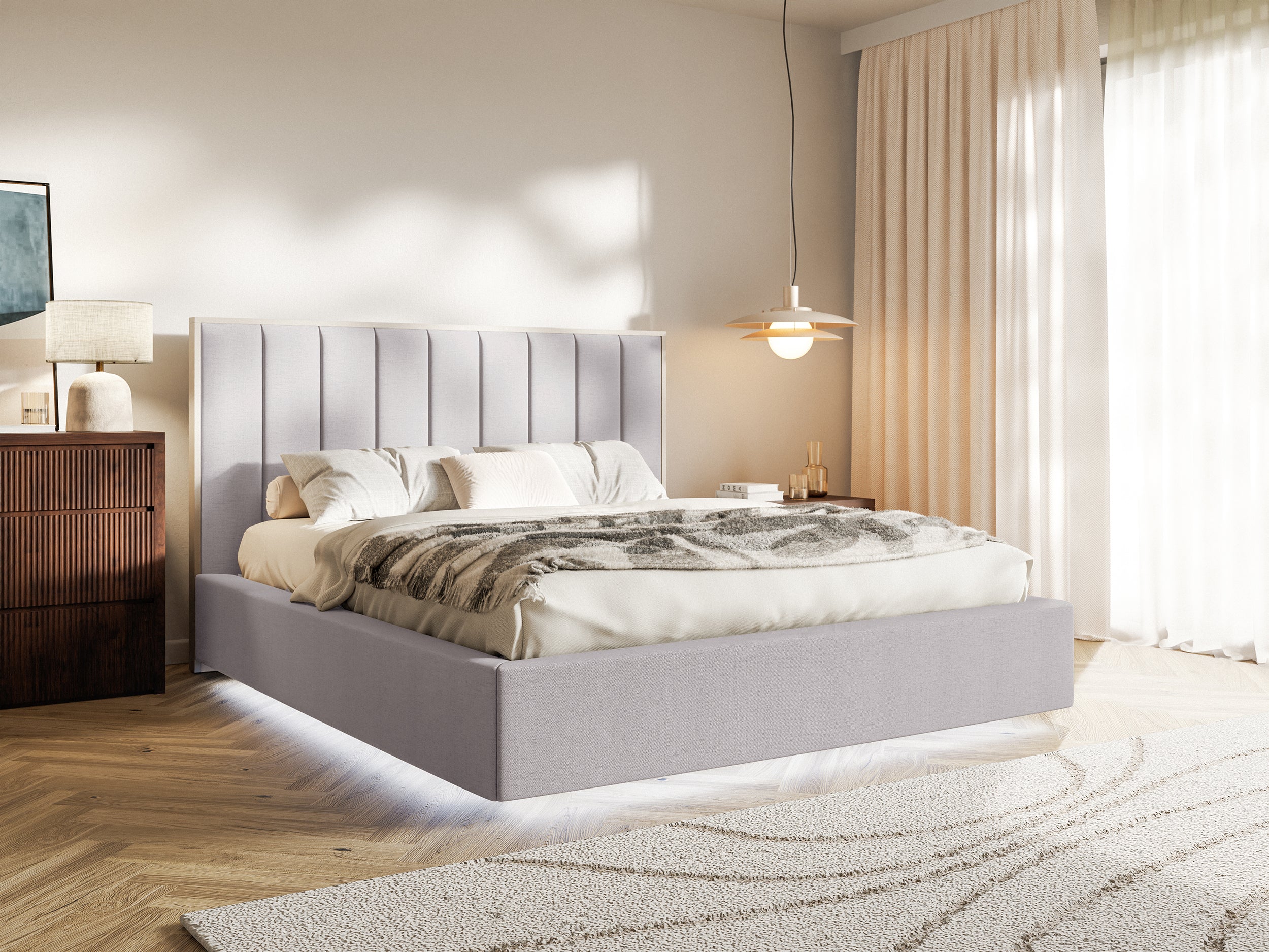 selsey-togents-gepolstertes-bett-140x200-cm-mit-stauraum-und-led-grau-chenille image 2