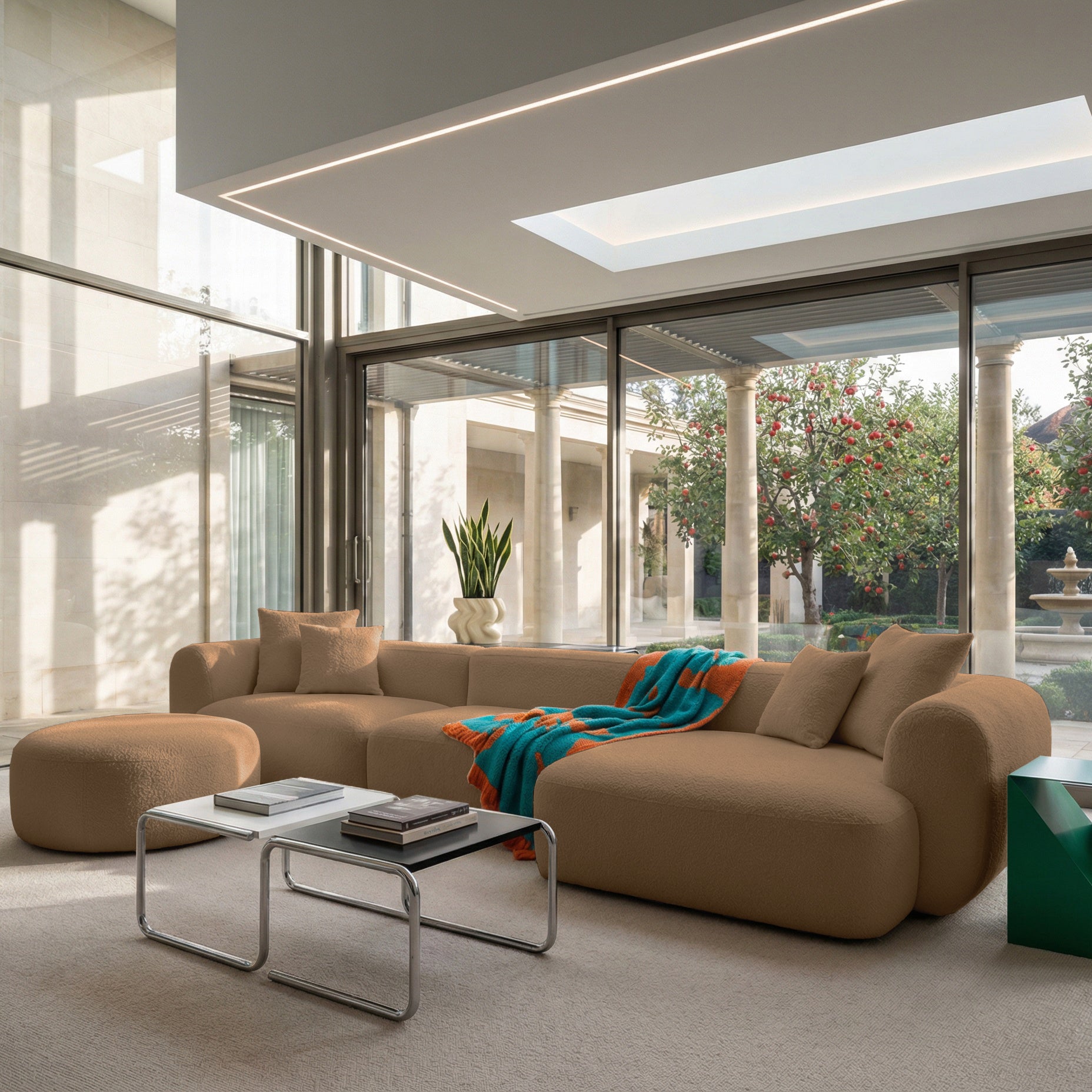 selsey-baomi-ecksofa-l-f-rmig-modular-rechtsseitig-mit-pouf-senfgelber-chenille image 2