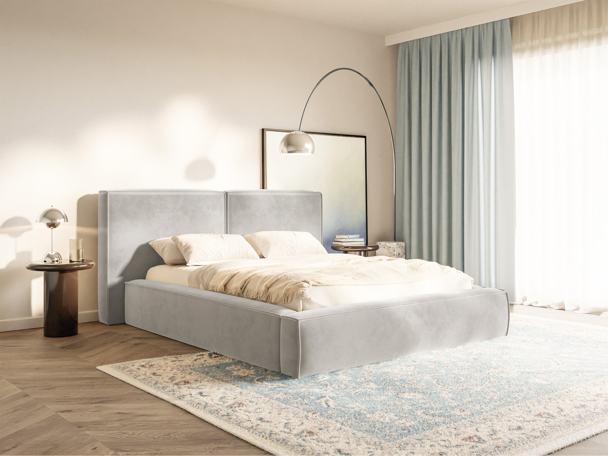 selsey-tilves-polsterbett-200x200-cm-mit-stauraum-metallrahmen-grau-beiger-samt image 2