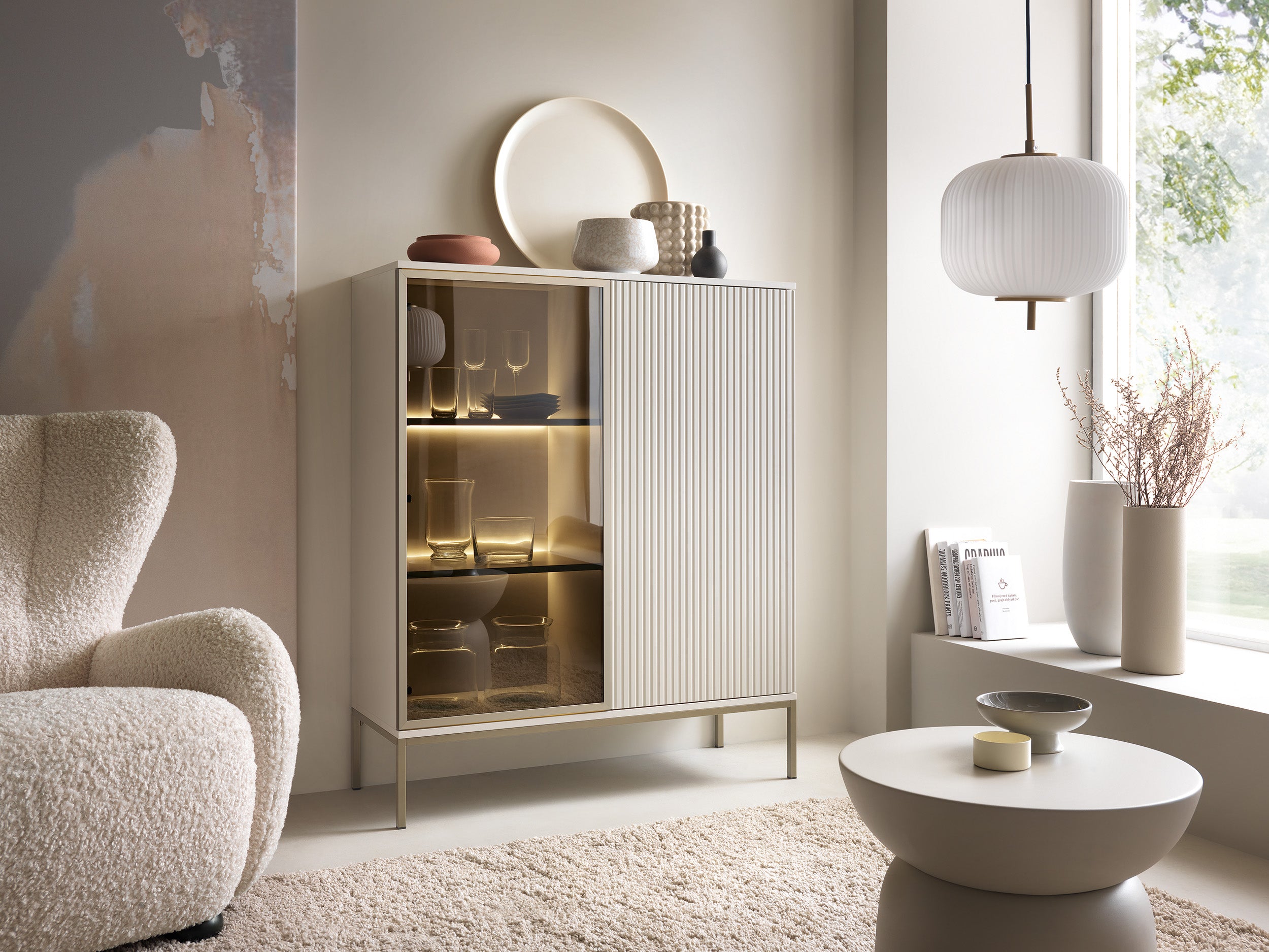 selsey-tosena-vitrine-zweifl-gelig-104-cm-mit-led-kaschmir-laminat-mdf image 2