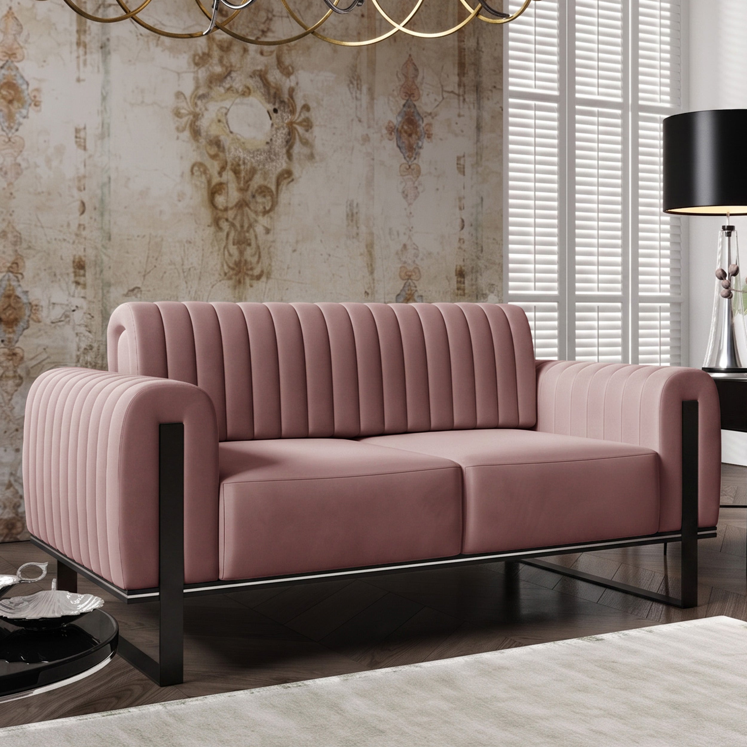 selsey-parissa-zweisitzer-sofa-rosa-samt-schwarze-beine image 2