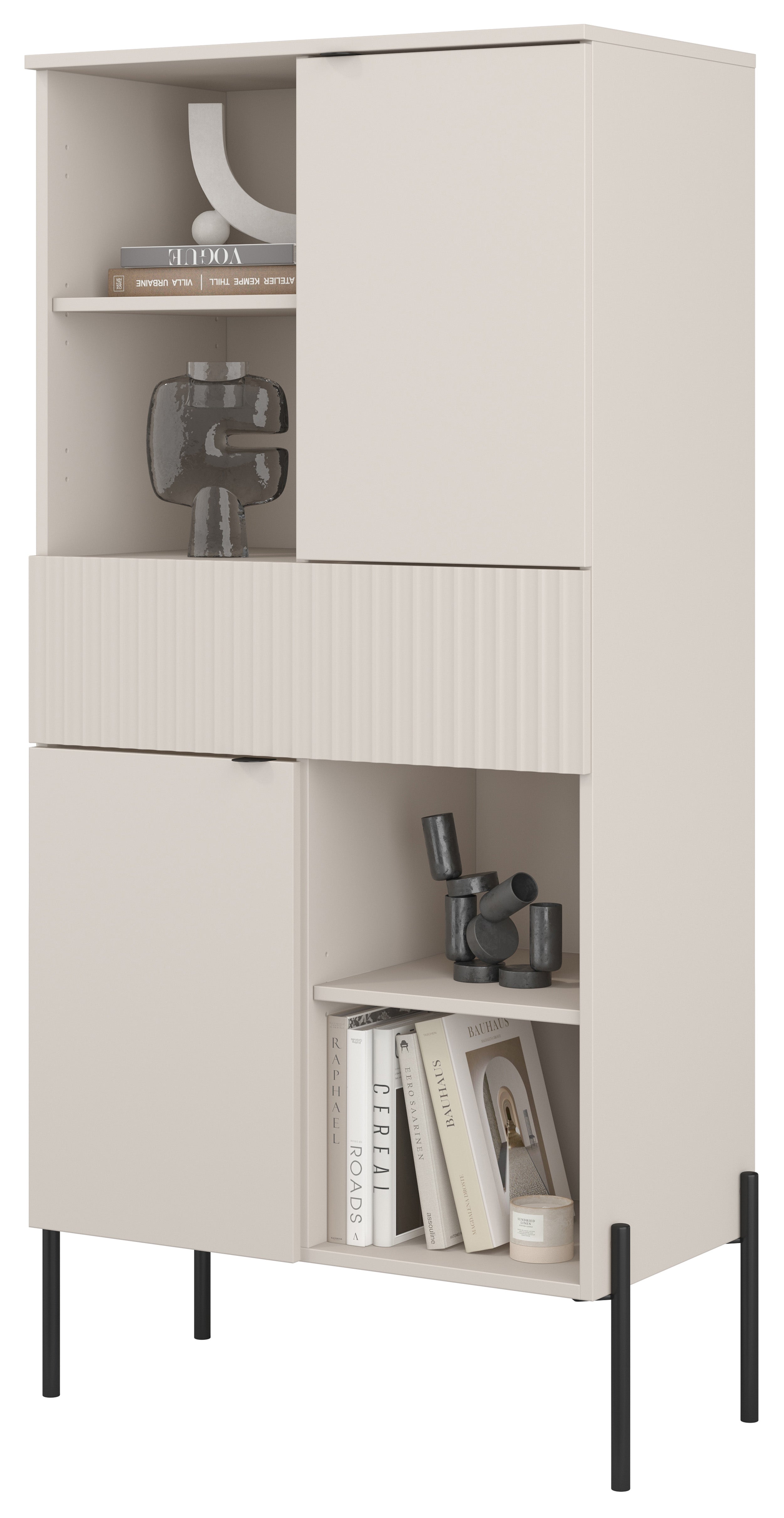 selsey-ore-zweit-riges-regal-70-cm-kaschmir-mit-schublade-und-geriffelter-front image 1