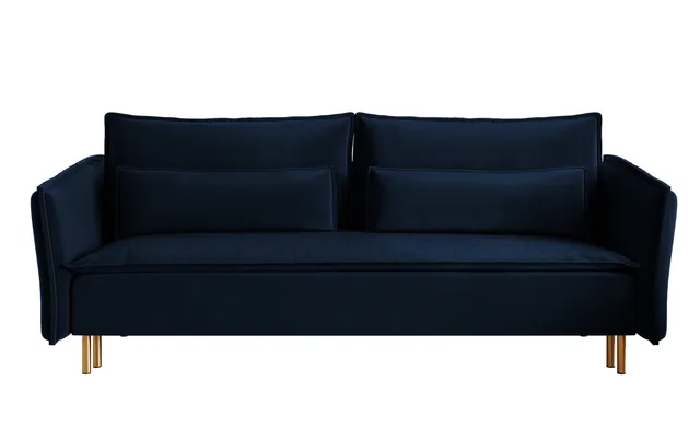 selsey-ummo-dreisitziges-schlafsofa-marineblau-mit-stauraum-velours-goldene-bein image 1