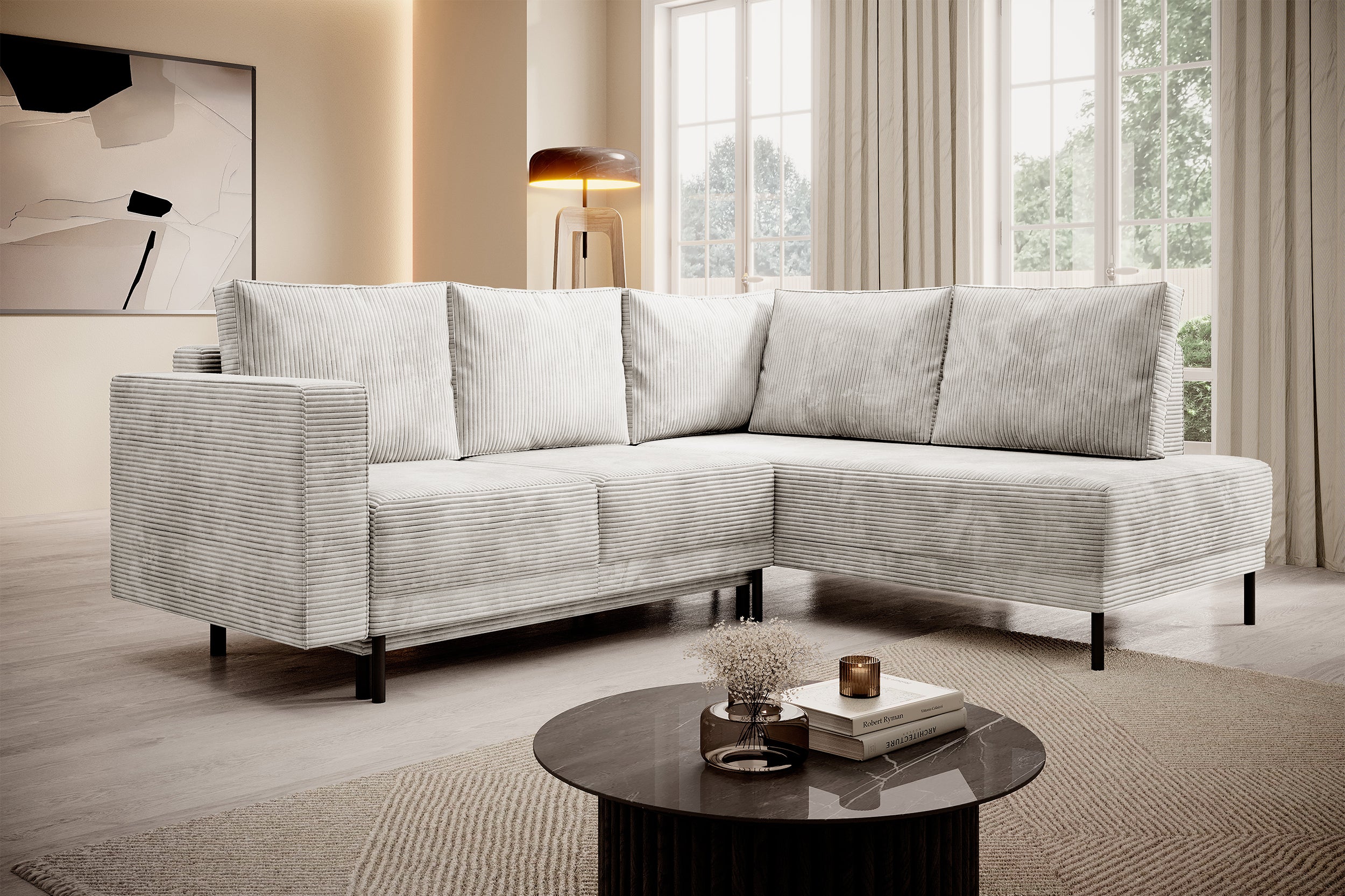 selsey-rodario-ecksofa-rechts-mit-schlaffunktion-und-bettkasten-graubeiger-cord image 2