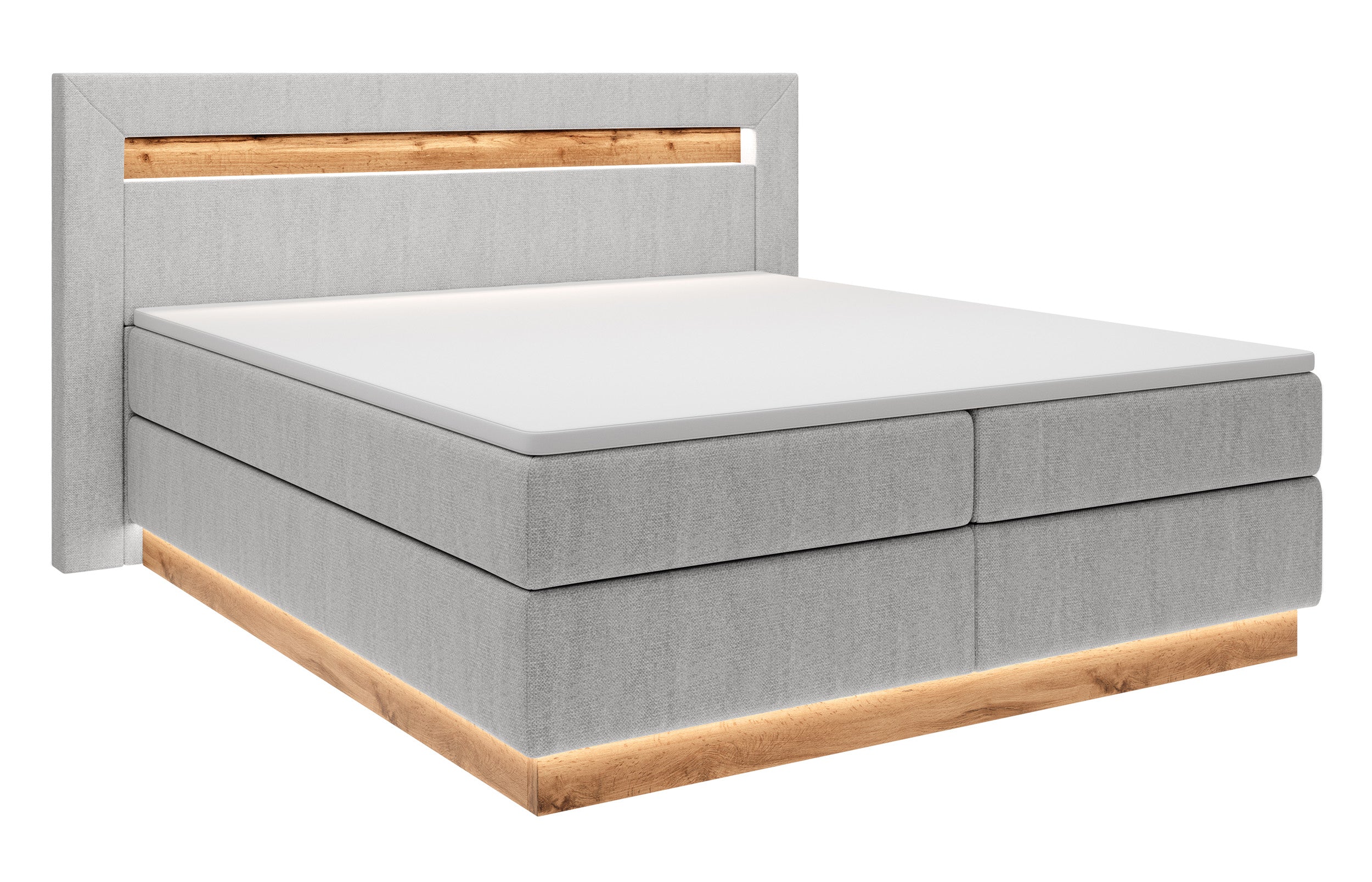 selsey-oski-kontinentales-bett-140x200-cm-mit-topper-und-beleuchtung-hellgrauer- image 1