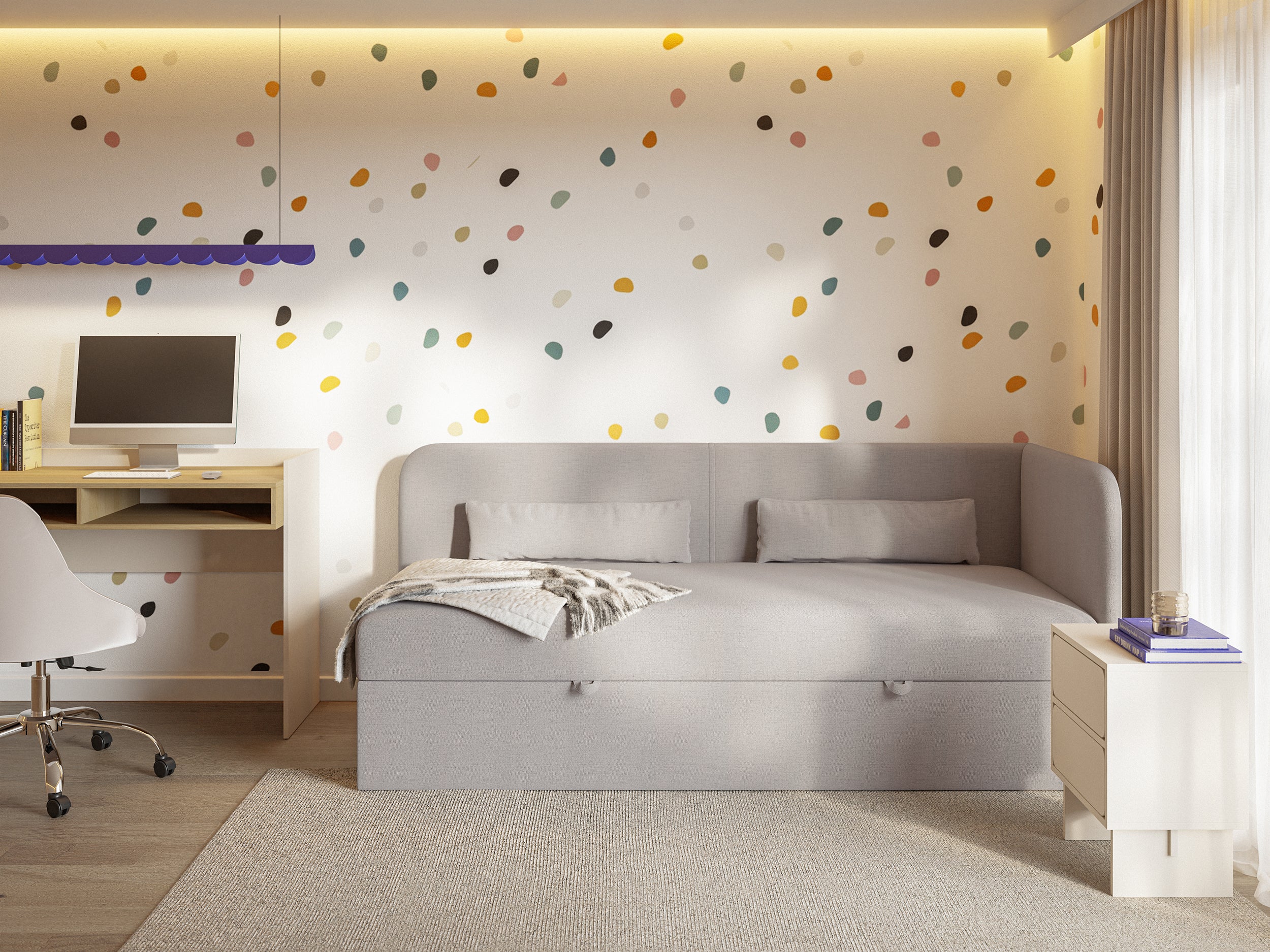 selsey-calmmo-jugendbett-90x200-cm-rechtsseitig-mit-stauraum-dunkelbeige-chenill image 2
