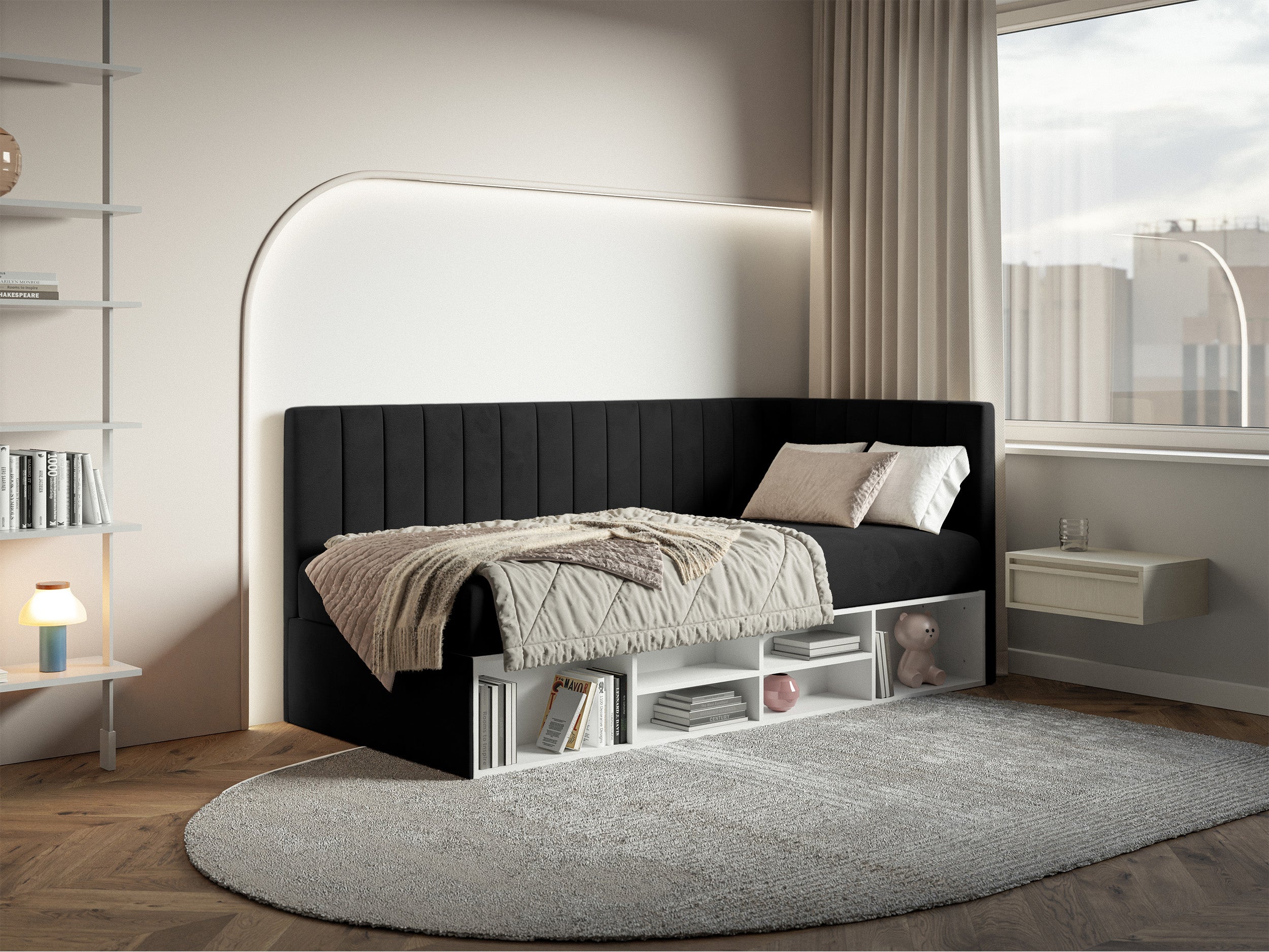 selsey-ventrio-jugendbett-90x200-cm-rechtsseitig-schwarz-velours-mit-stauraum image 3