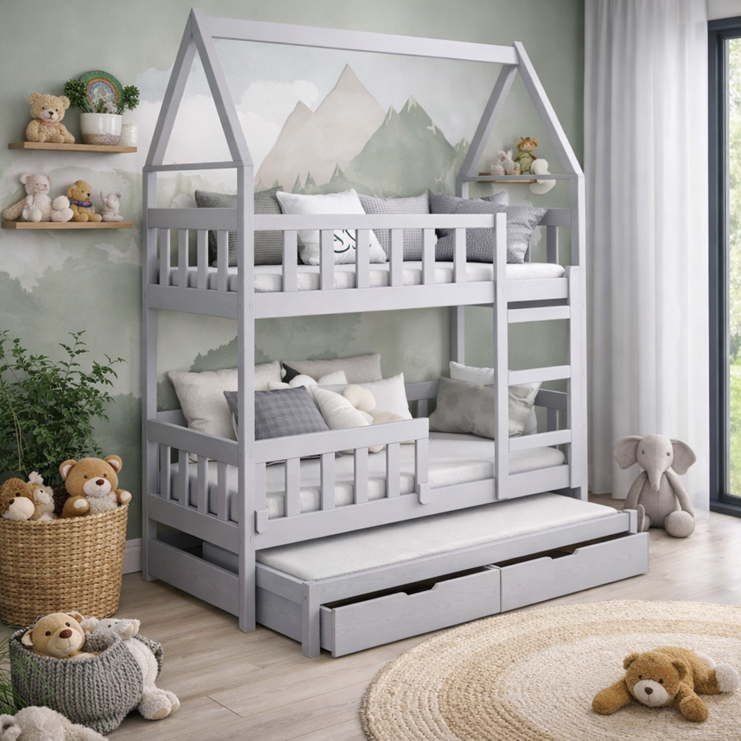 selsey-vistena-etagenbett-75x180-cm-hausform-f-r-3-personen-grau-mit-matratzen-u image 2