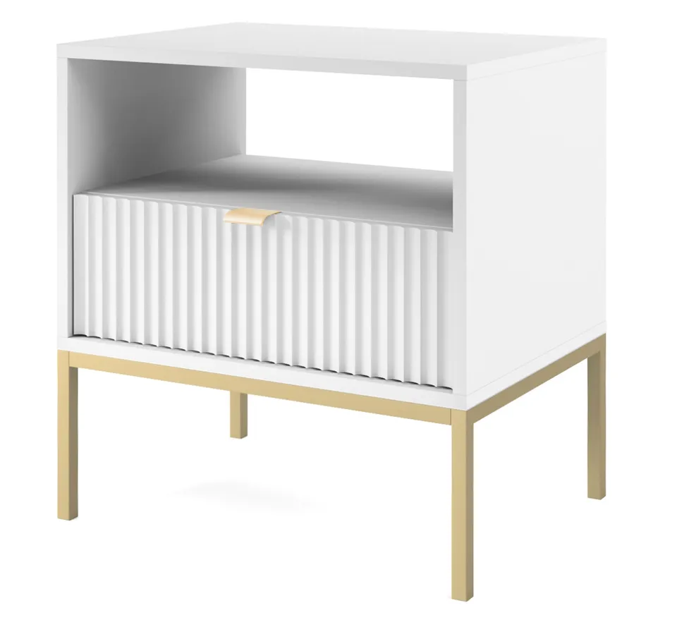 selsey-vellore-nachttisch-54-cm-wei-mit-geriffelter-front-und-goldenem-gestell image 1