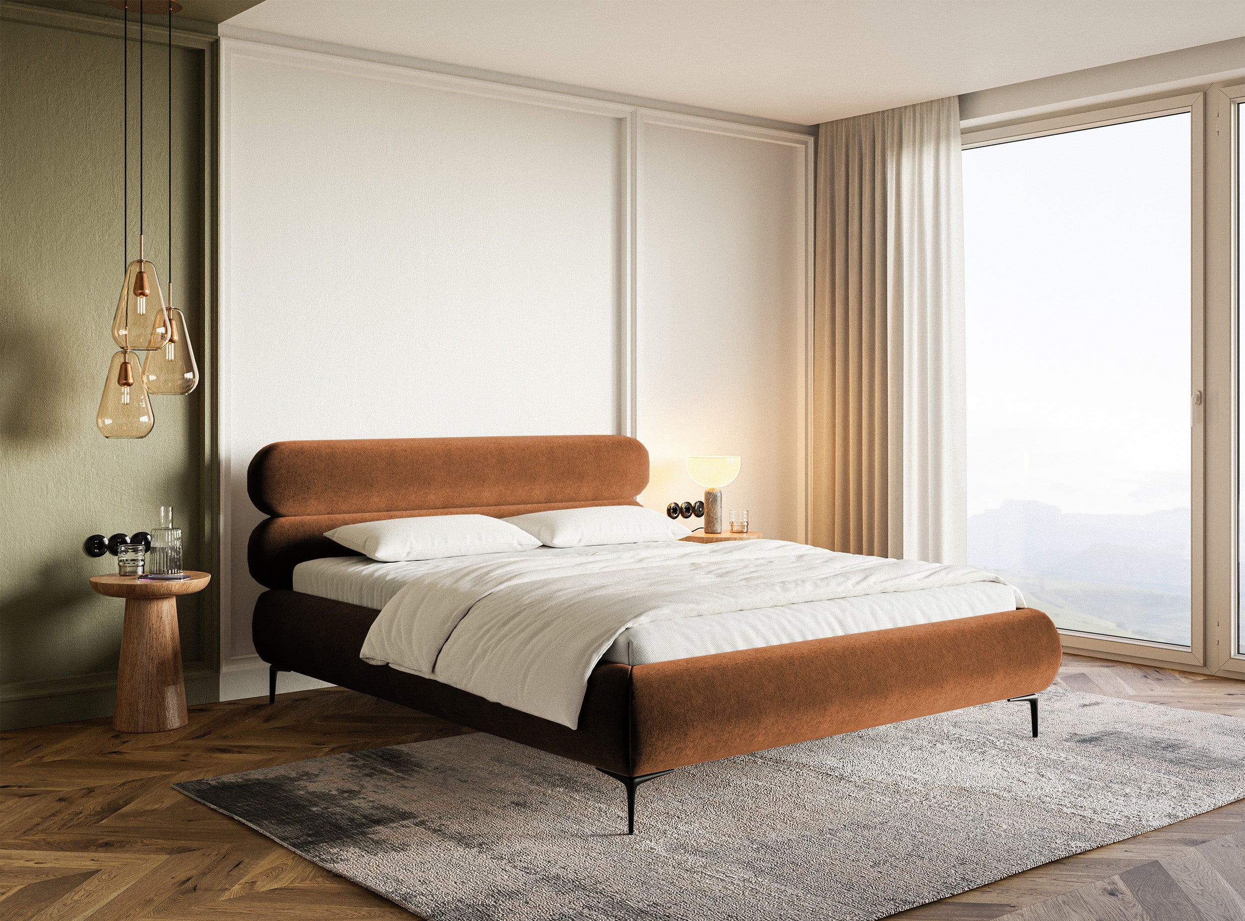 selsey-roule-gepolstertes-bett-160x200-cm-kupferfarbener-samt-wasserabweisend-sc image 3