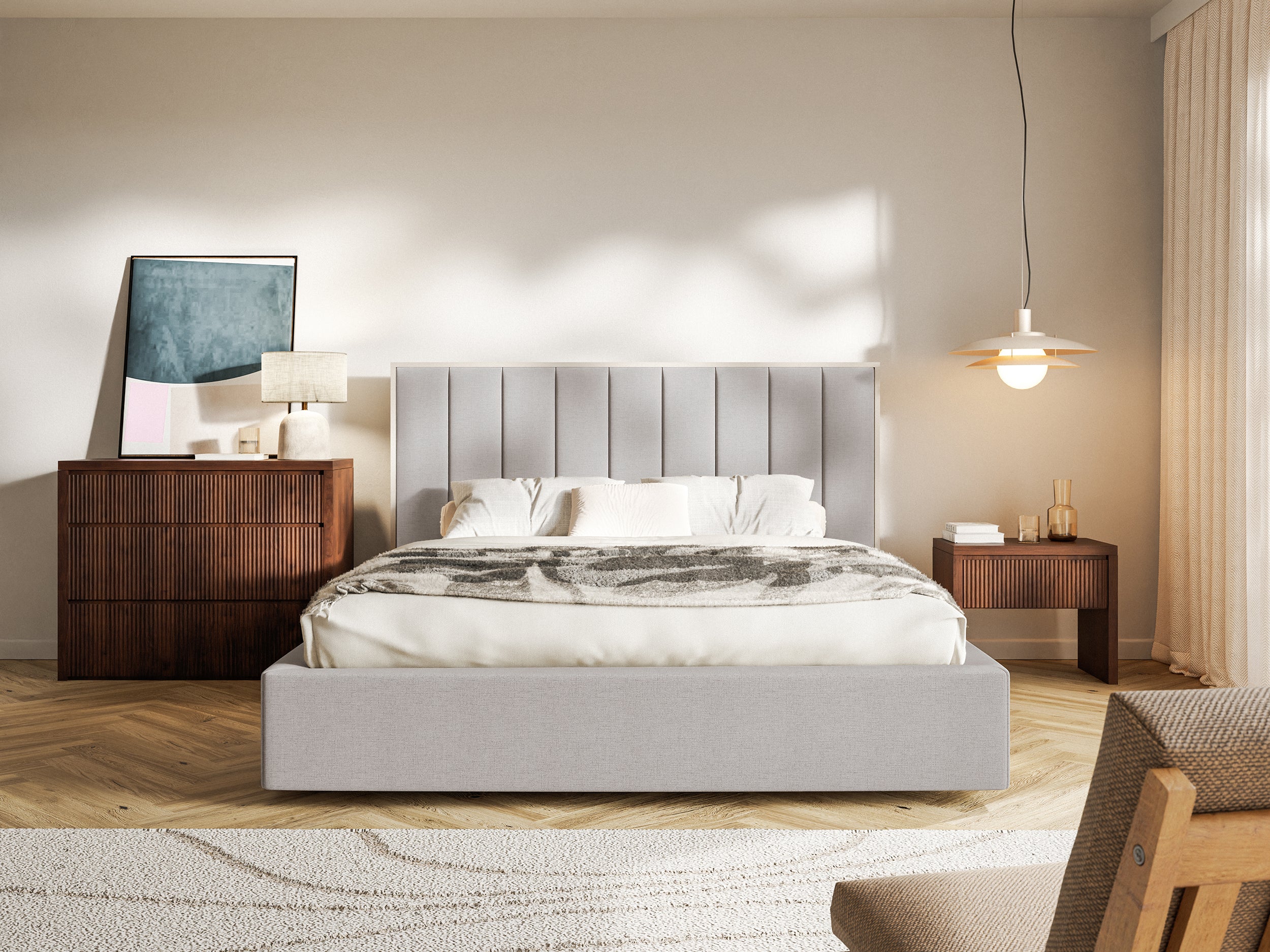 selsey-togents-gepolstertes-bett-160x200-cm-mit-stauraum-metallrahmen-grau-beige image 3